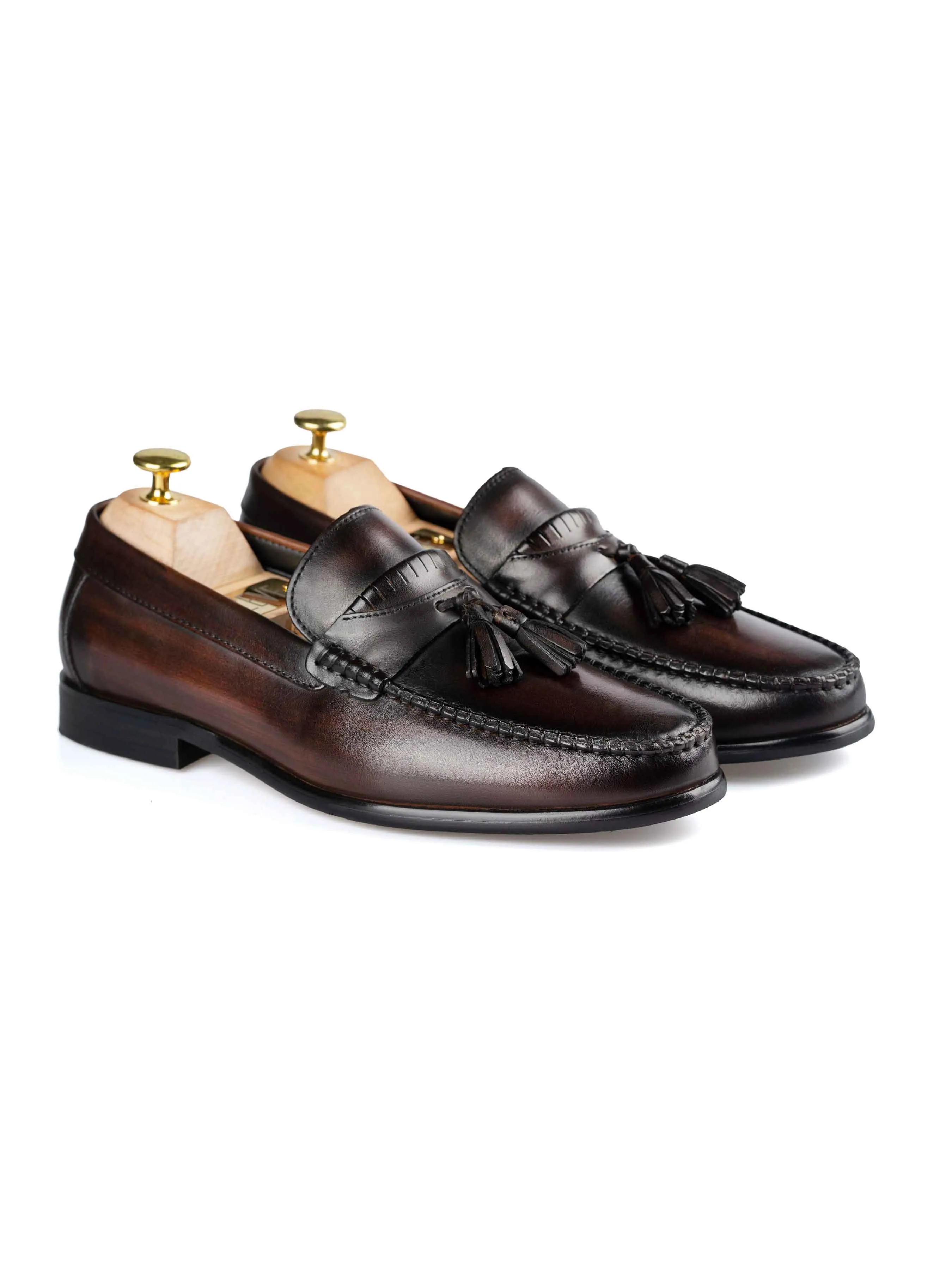 Step Out Boldly Tassel Moccasin Loafer - Dark Brown (Hand Painted Patina)