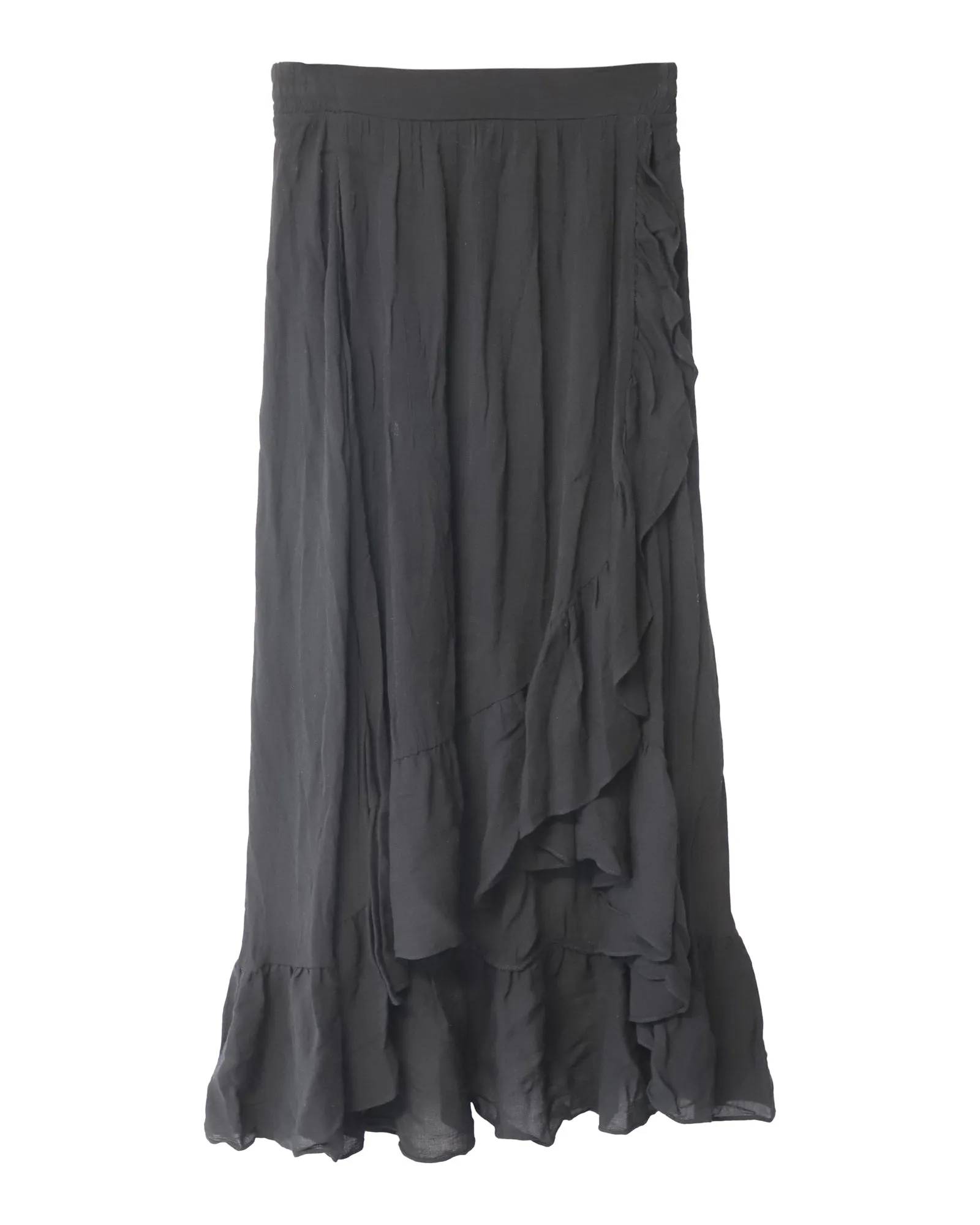 Jupe mi-longue en crêpe enveloppante Maje Jonala en viscose noire