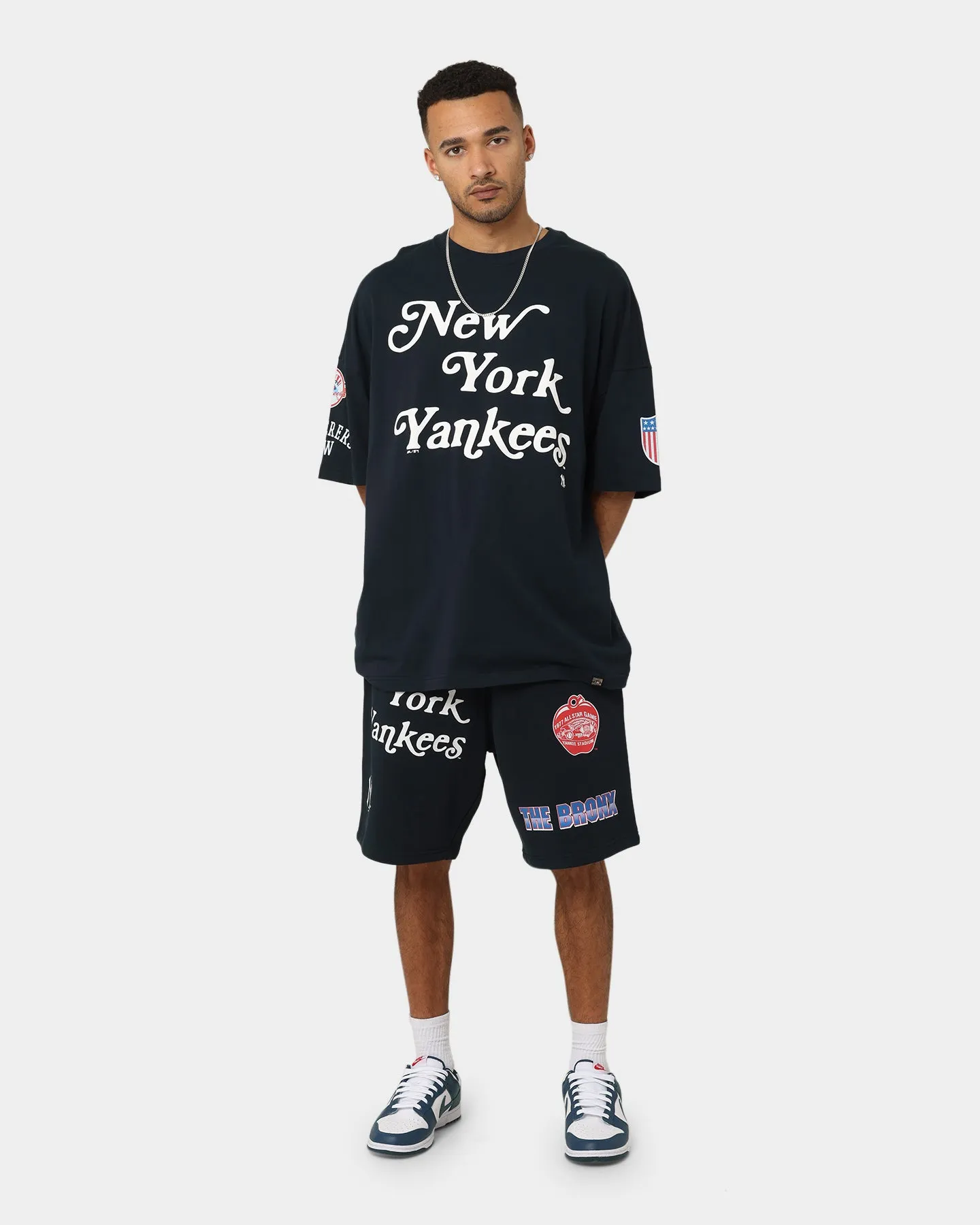 Majestic Athletic New York Yankees Shorts en polaire avec patch imprimé gonflé Bleu marine