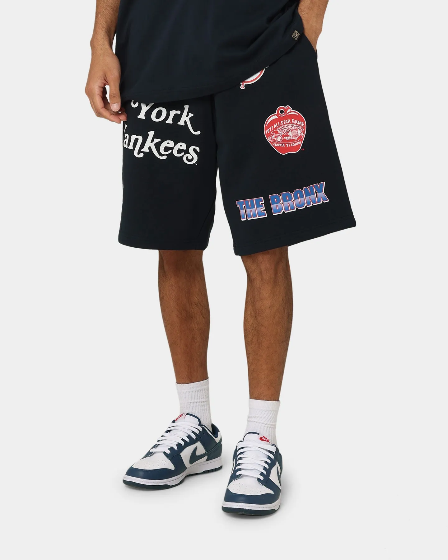 Majestic Athletic New York Yankees Shorts en polaire avec patch imprimé gonflé Bleu marine