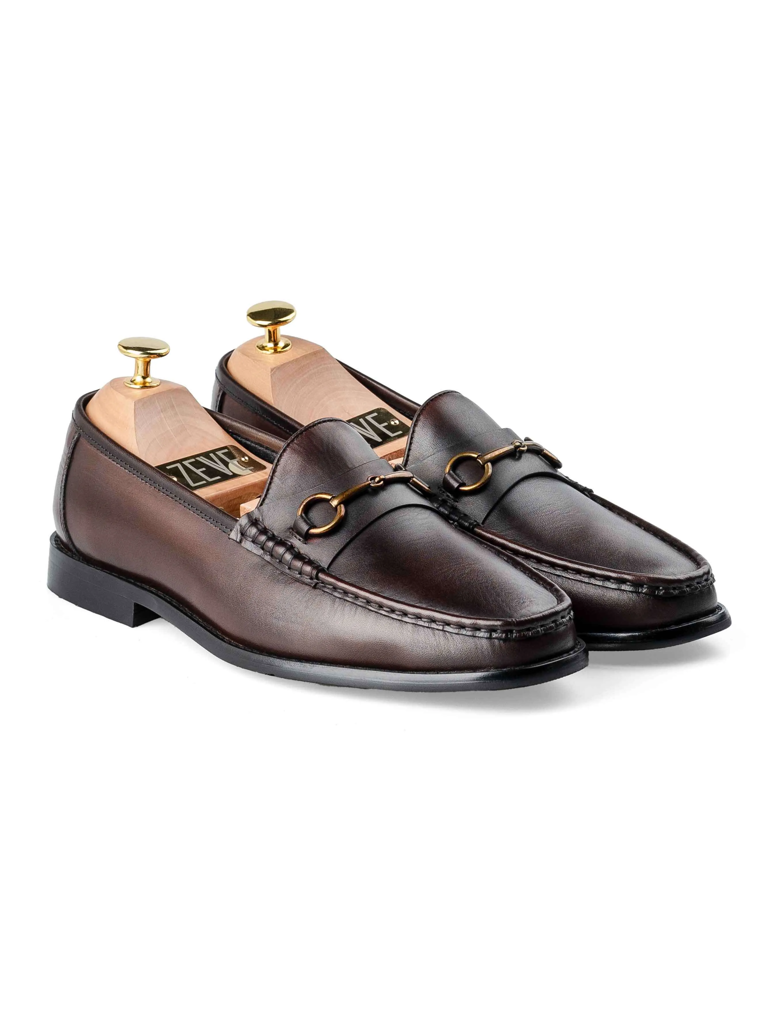 New Year's Eve Sale Mario HorsebitMoccasinLoafer - Dark Brown (Hand Painted Patina)
