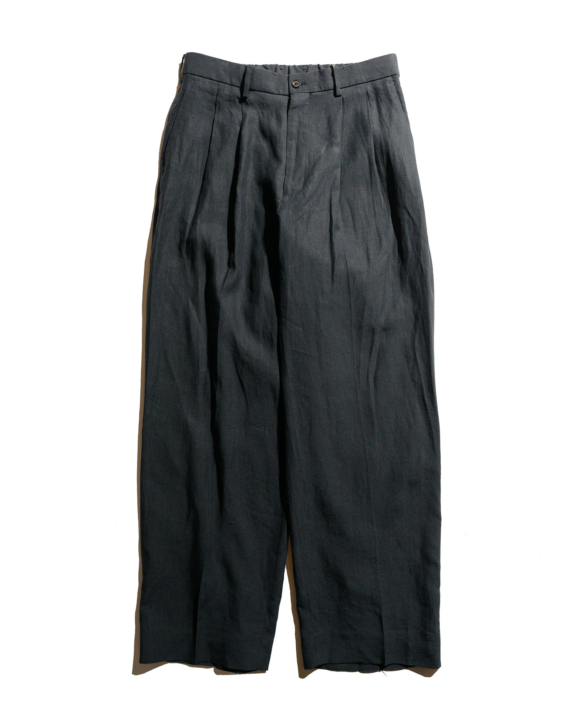 Markaware Classic Fit Double Pleated Trousers 80/1 Hemp Typewriter-Cloth Black Rayon Blend