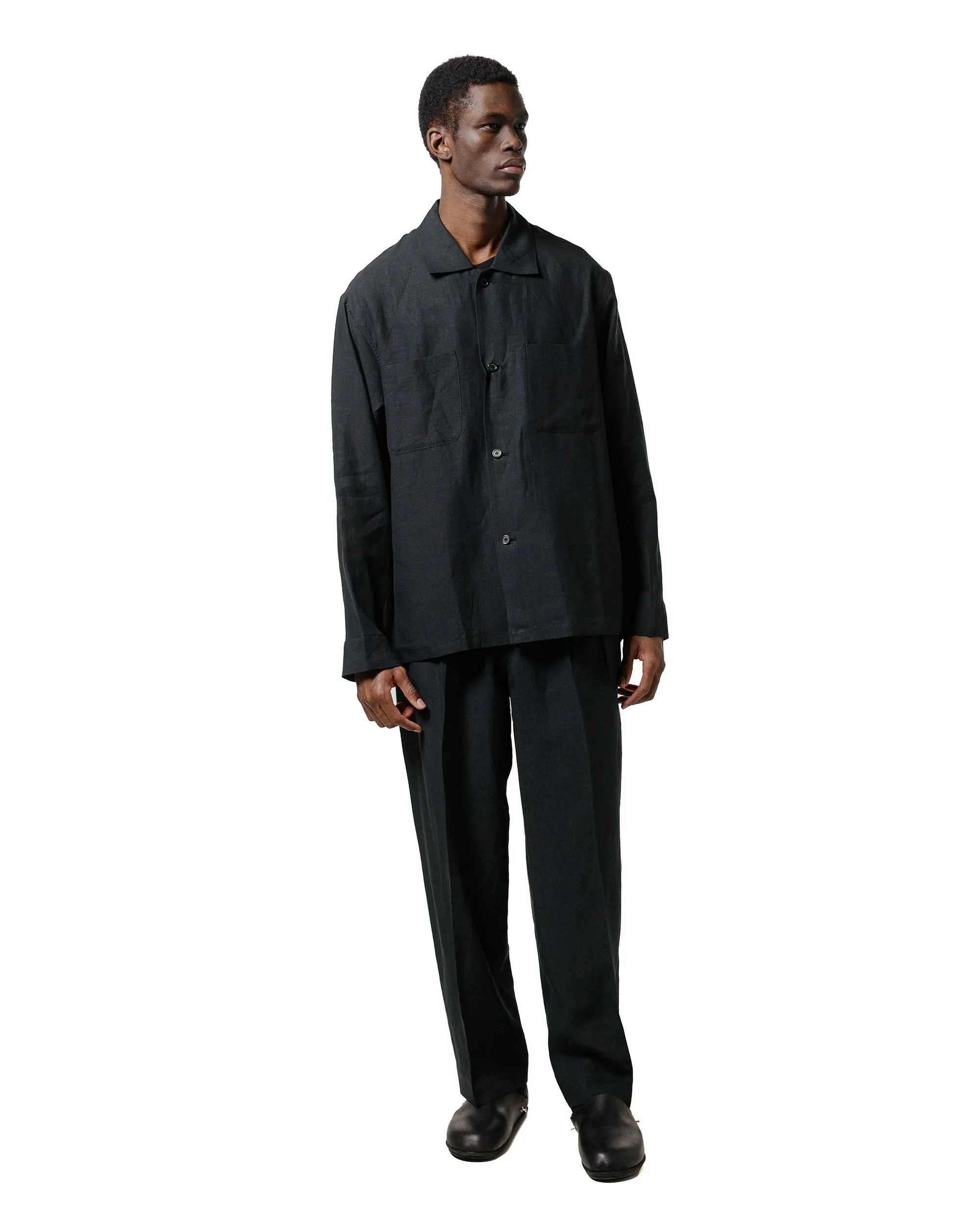 Ultra Light ASTM Certified Markaware Classic Fit Double Pleated Trousers 80/1 Hemp Typewriter-Cloth Black