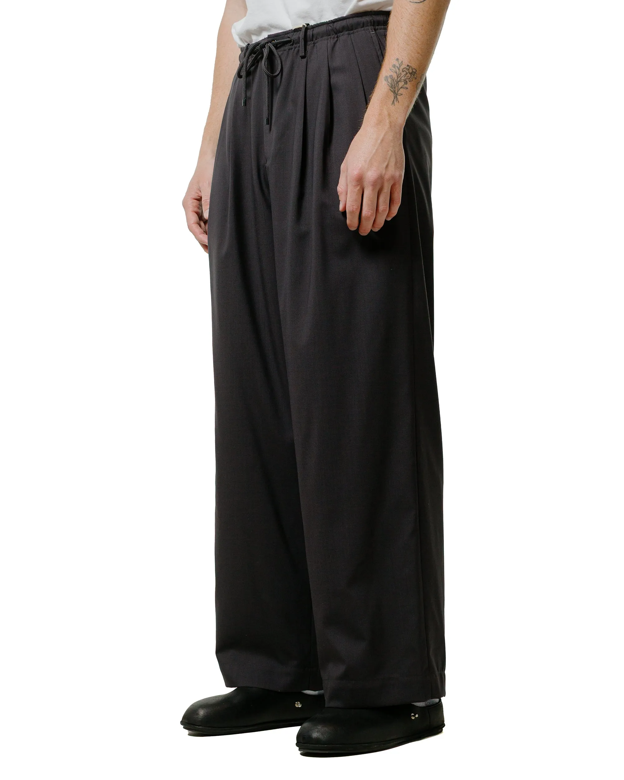 Comfortable Elastic Likely Markaware Triple Pleated Easy Trousers Organic Wool 2/80 Tropical Charcoal