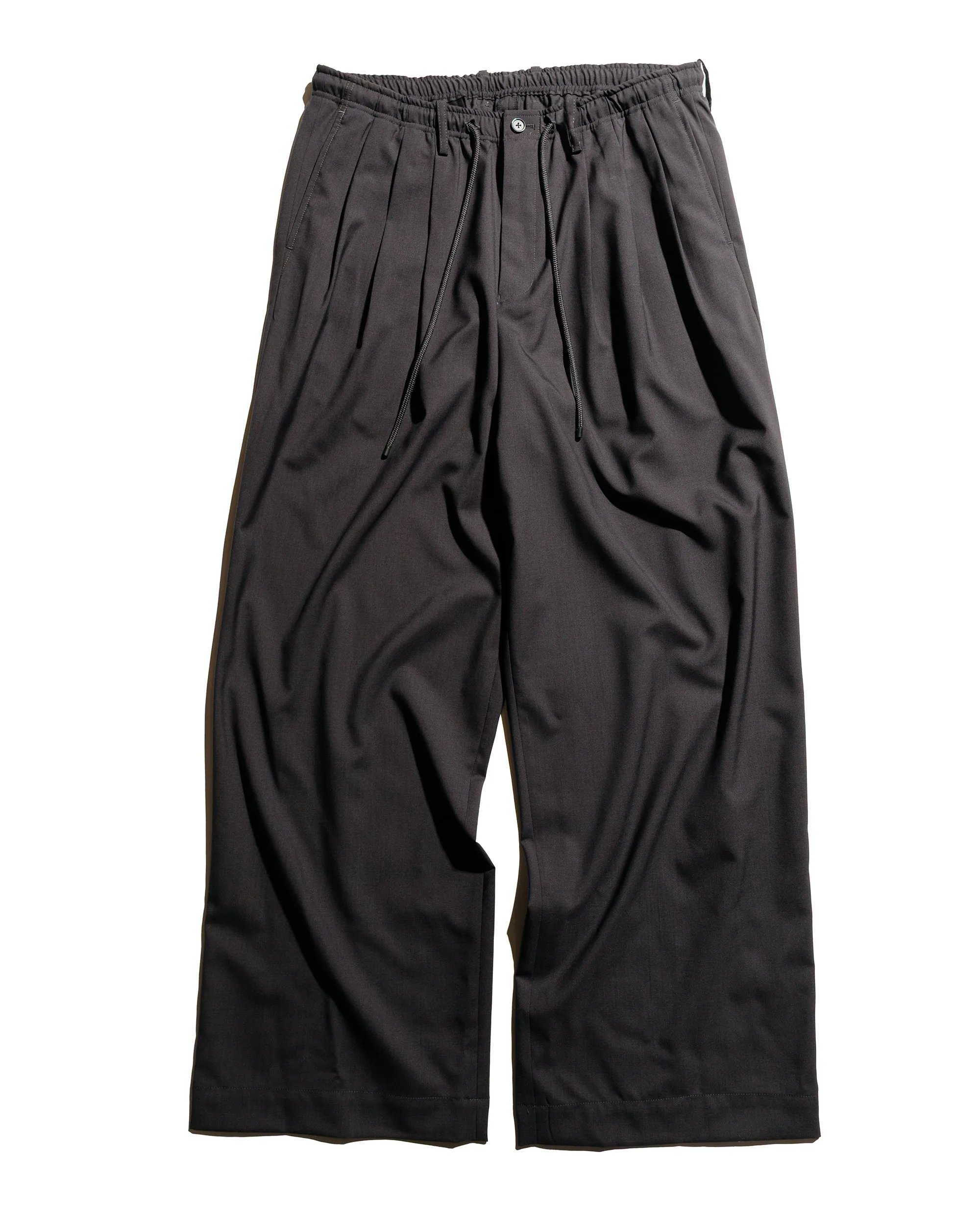Markaware Triple Pleated Easy Trousers Organic Wool 2/80 Tropical Charcoal Shaping Comfortable Pressure
