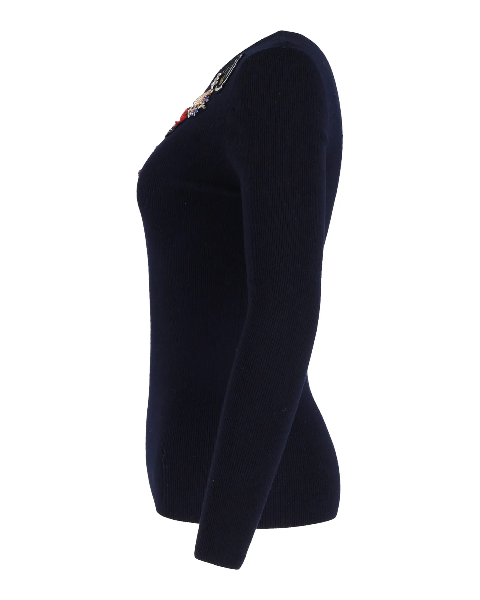 Haut à manches longues brodé Mary Katrantzou en laine bleu marine