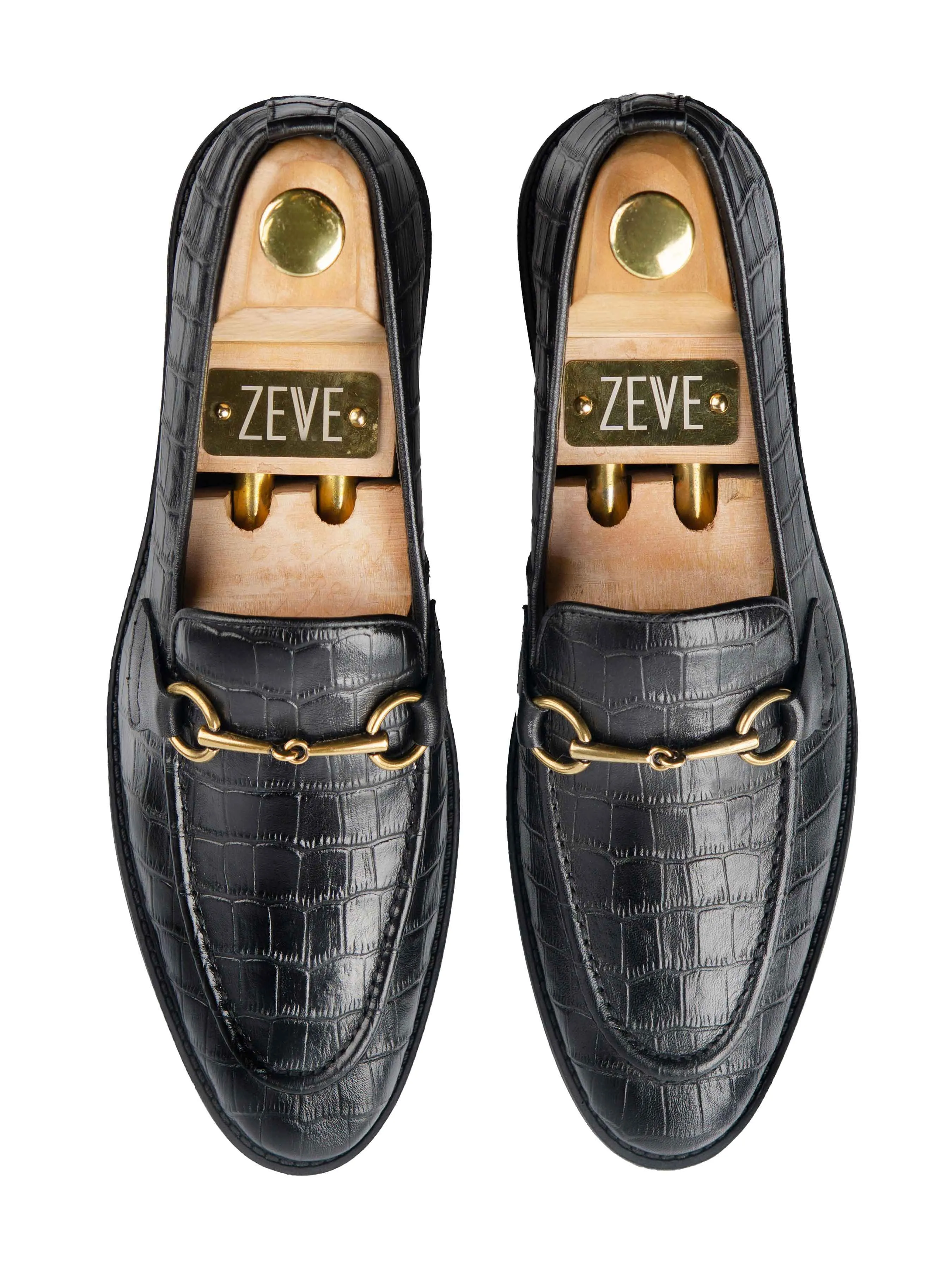 Horsebit Buckle Loafer - Black Croco Leather (Flexi-Sole) Memory Foam Insole Slippers Solid Color