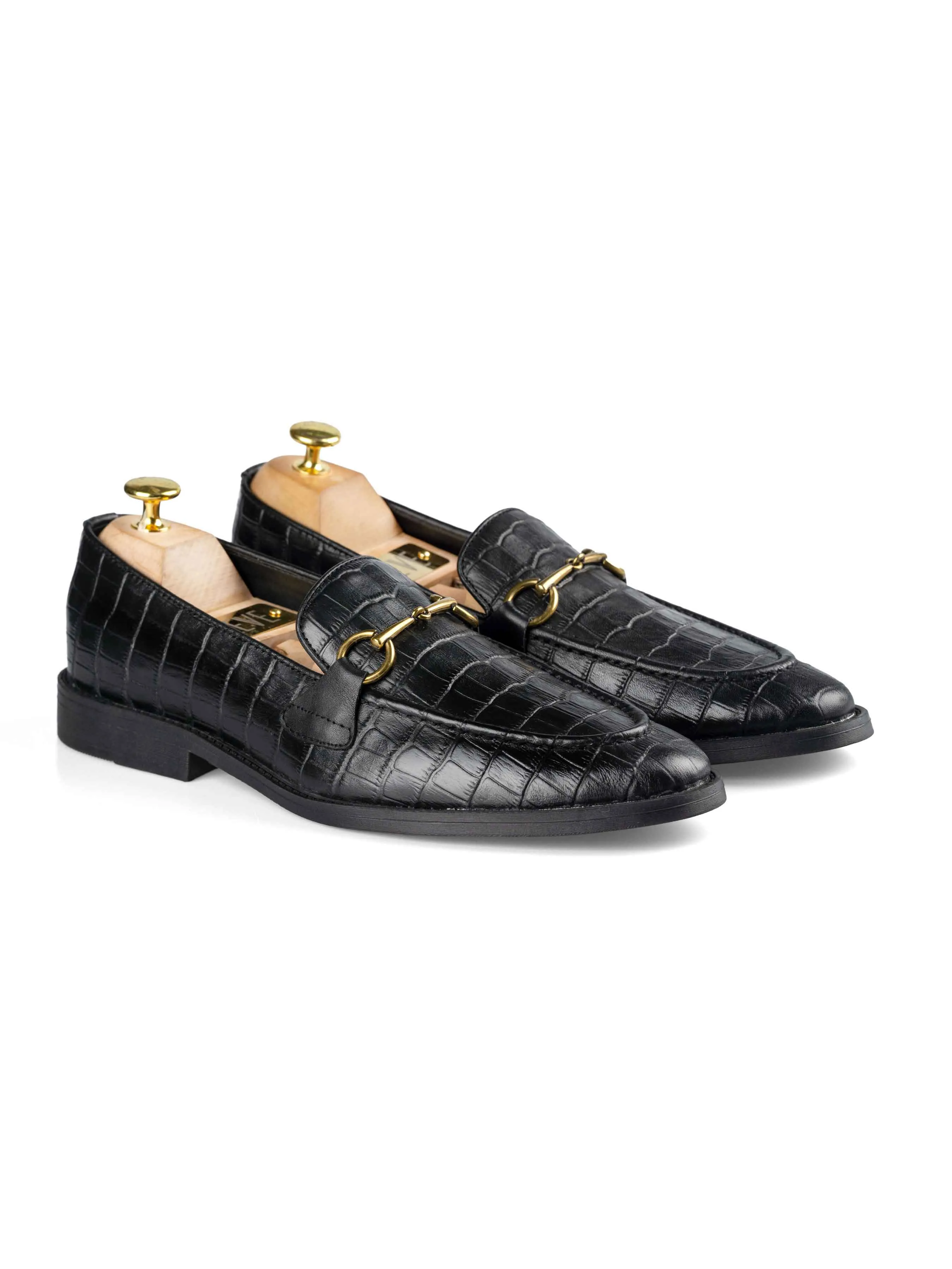 Horsebit Buckle Loafer - Black Croco Leather (Flexi-Sole) Style Attributes