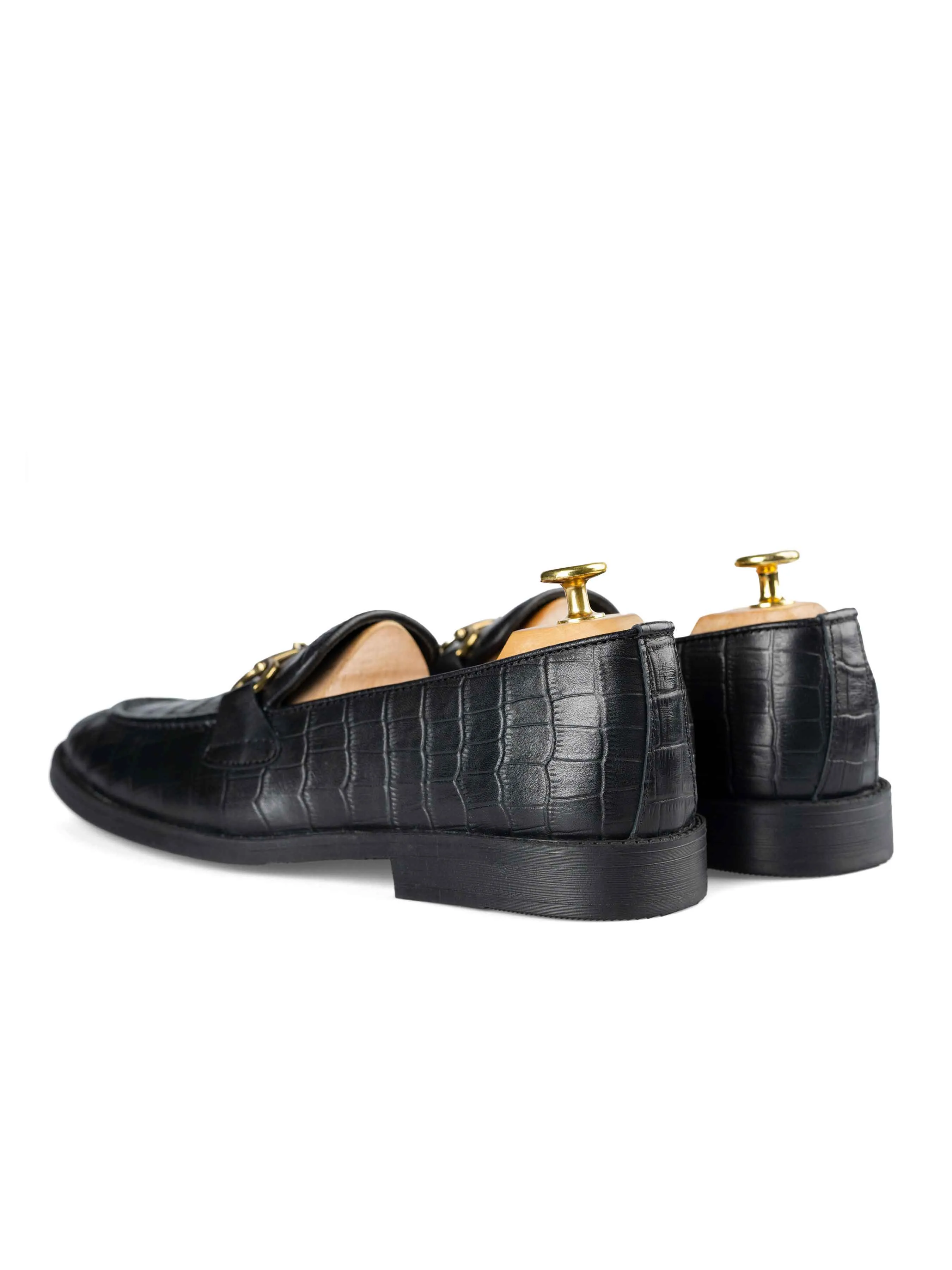 Breathable Core Horsebit Buckle Loafer - Black Croco Leather (Flexi-Sole)