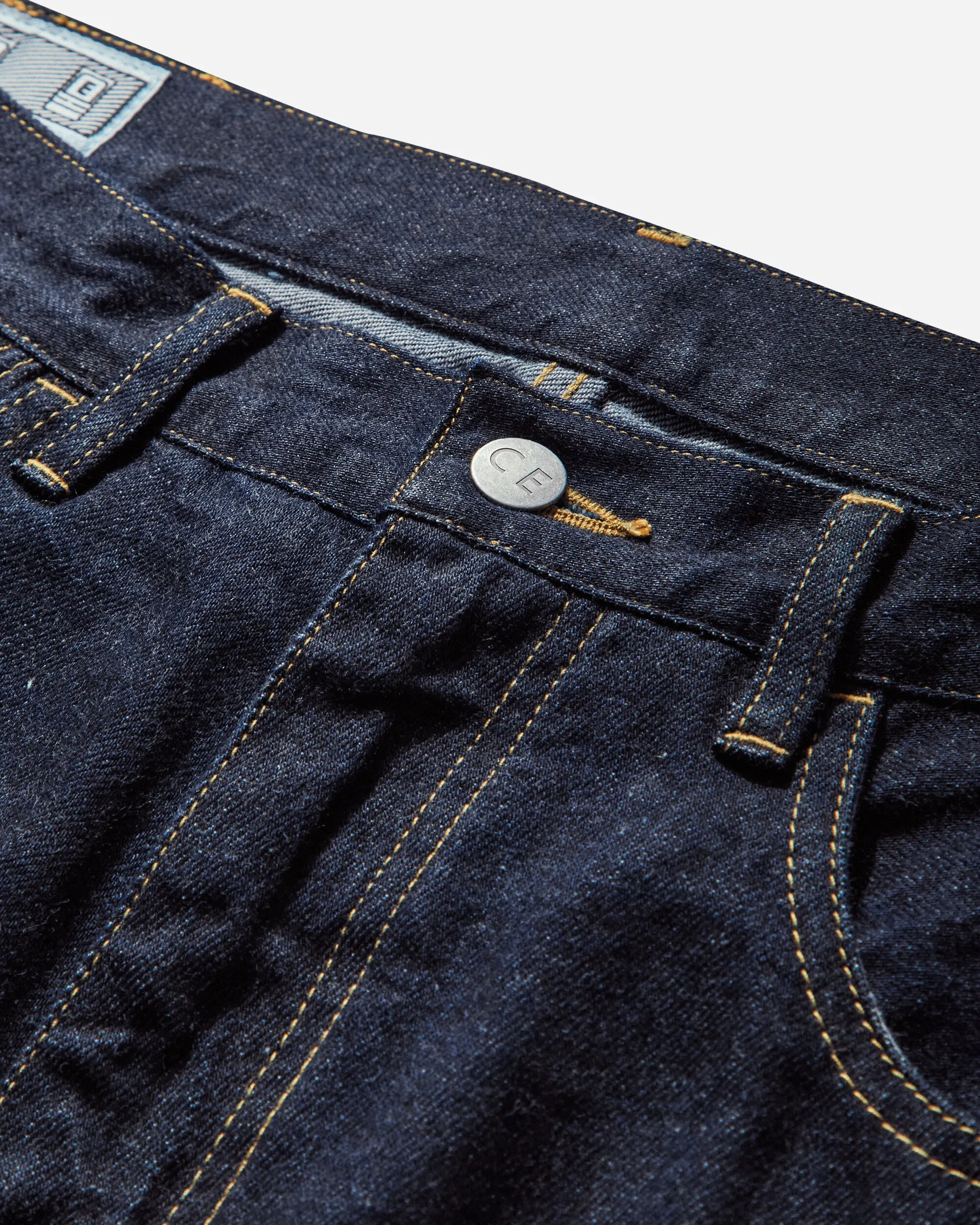 V Neckline Sewn-On Patching Men'S 1992 Denim Pants Indigo