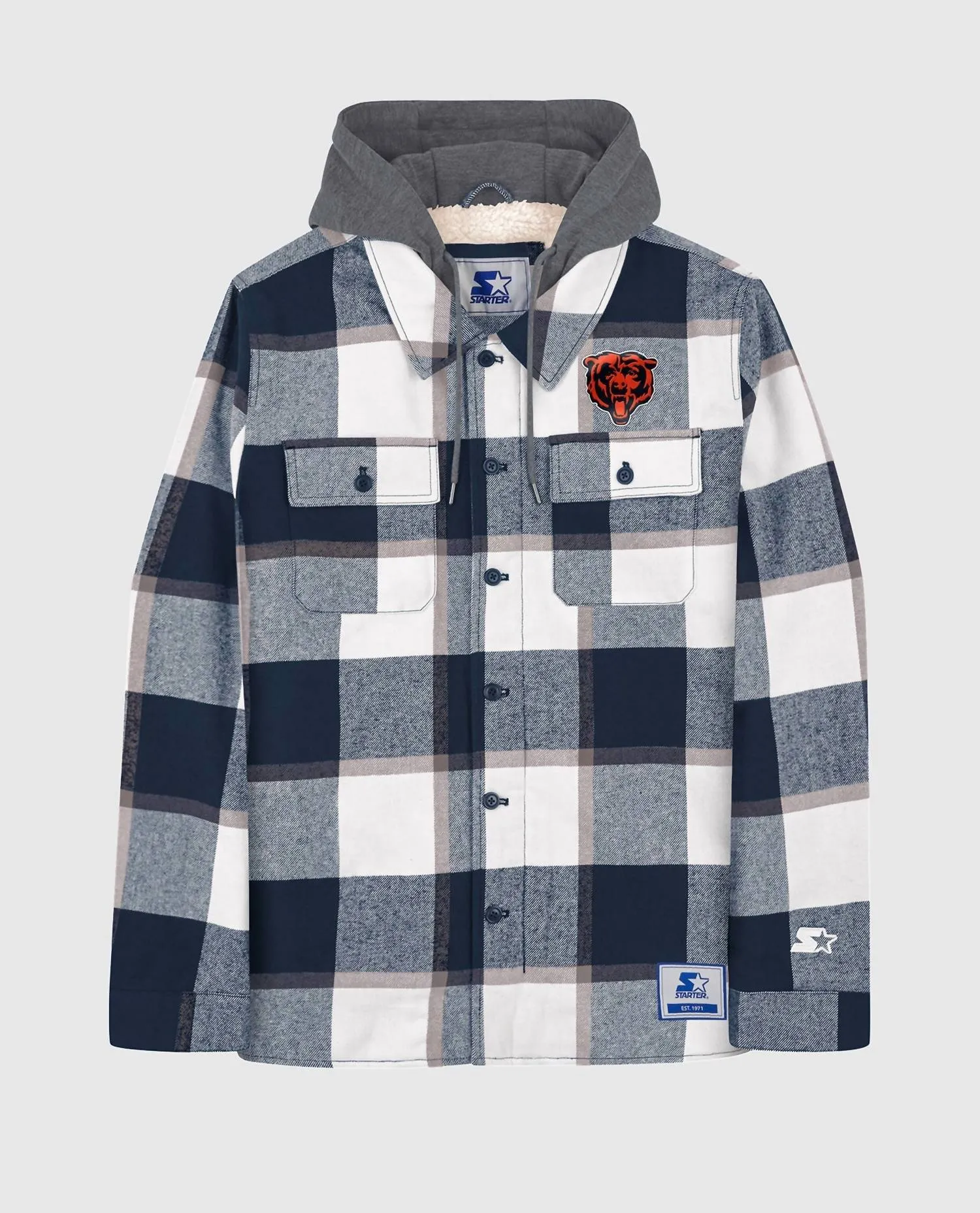 Veste à carreaux pour hommes Chicago Bears doublée en sherpa marine