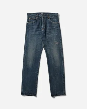 Aesthetically Pleasing Insulation Feature Men'S Cross Embroidery Distressed Denim Pants Light Blue Indigo