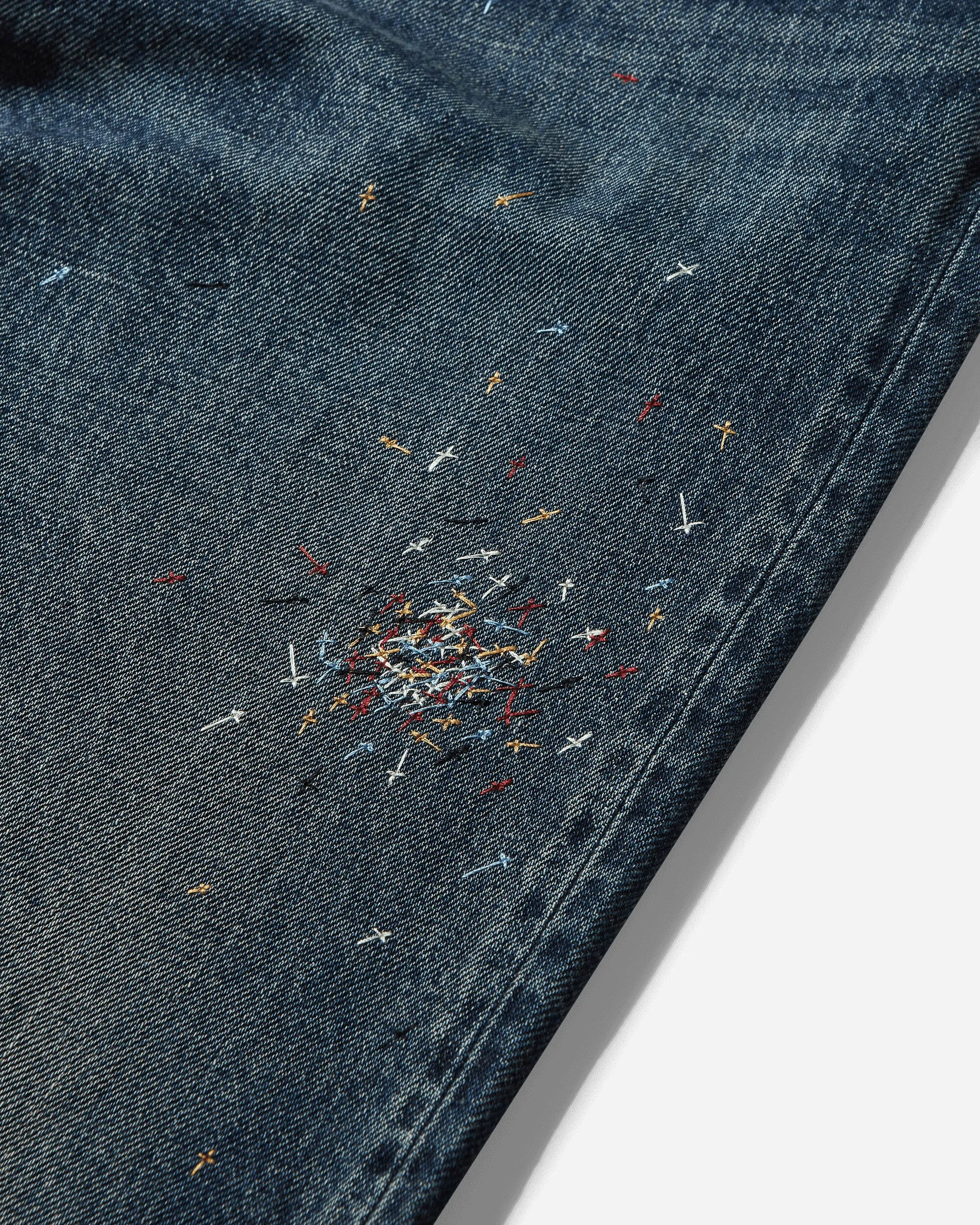 Men'S Cross Embroidery Distressed Denim Pants Light Blue Indigo Anti - Illness Structured