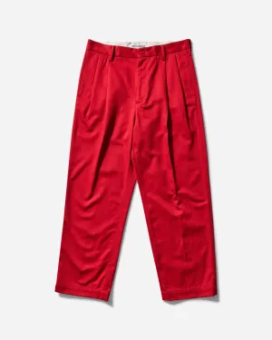 Men'S Double Pleated Chino Trousers Red Hook-And-Eye Detail Back Zipper