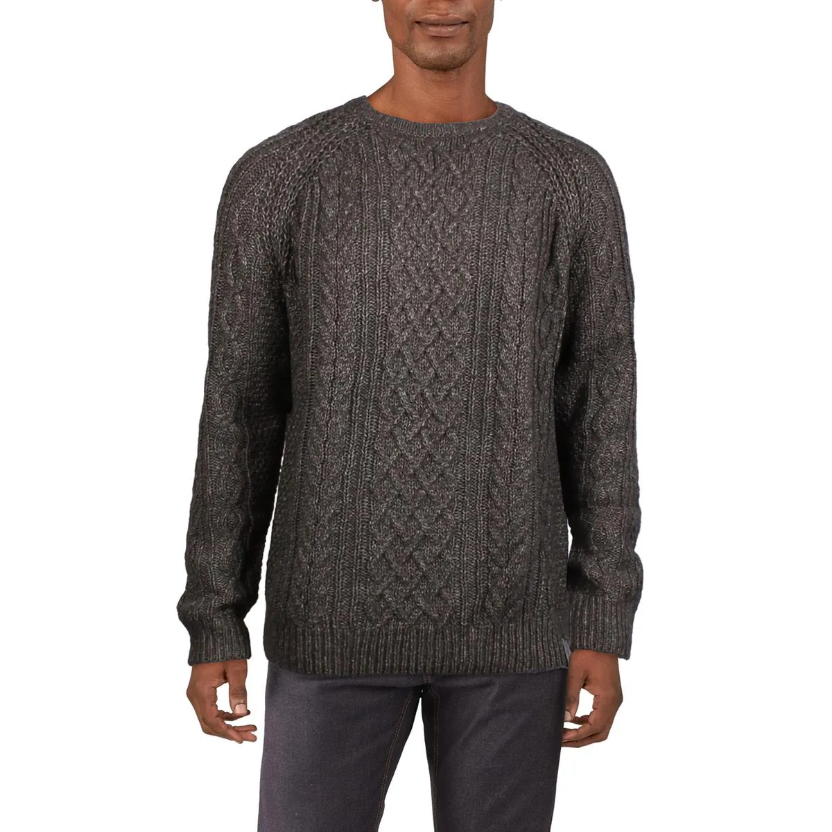 Pull col rond en maille cablee chiné pour homme