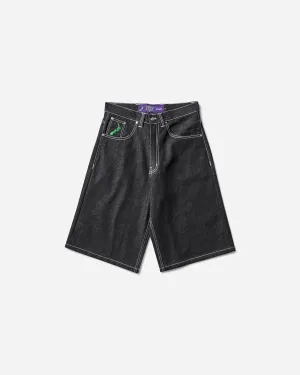 Wave Men'S Pocket Print Relaxed Denim Shorts Black