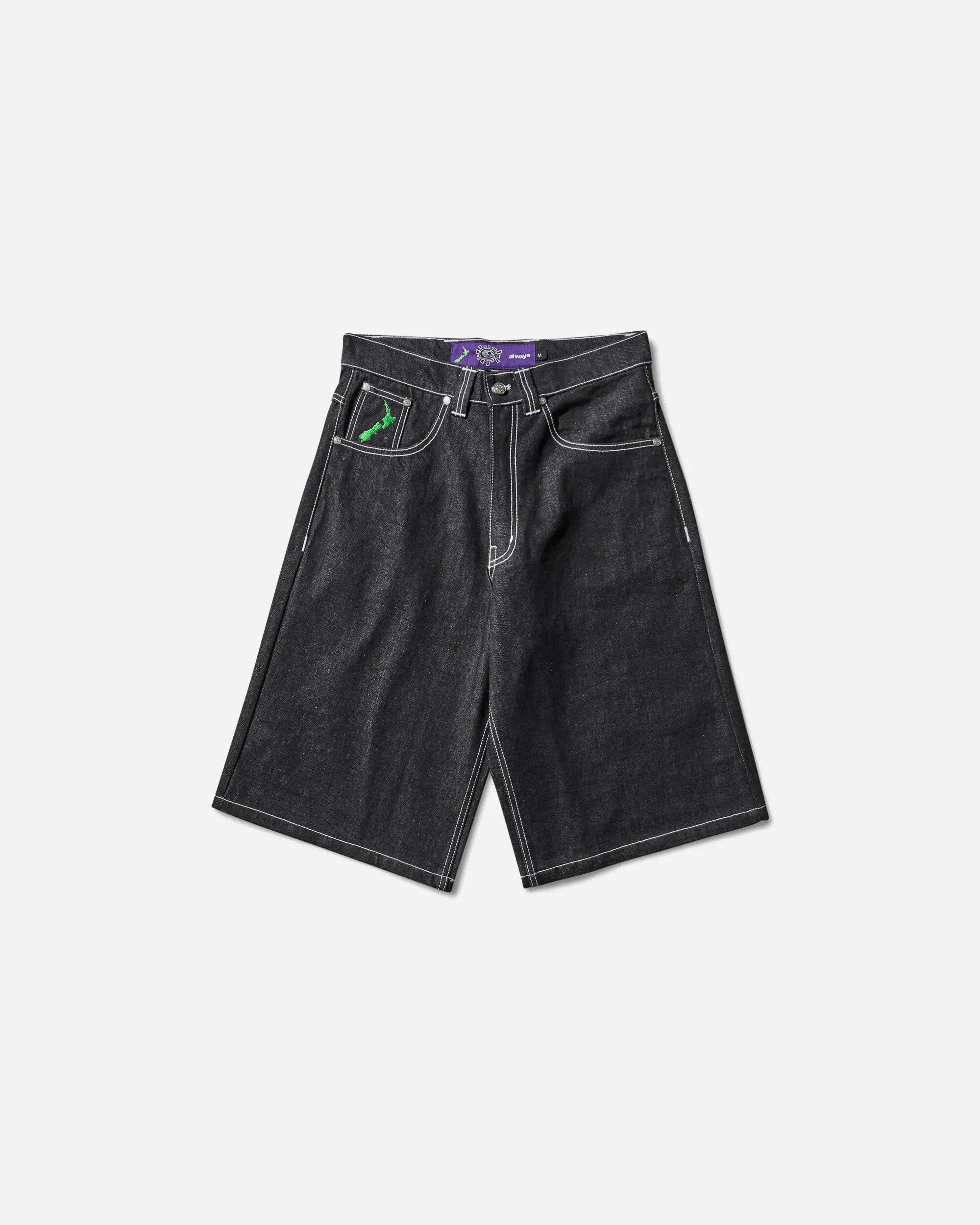 Wave Men'S Pocket Print Relaxed Denim Shorts Black