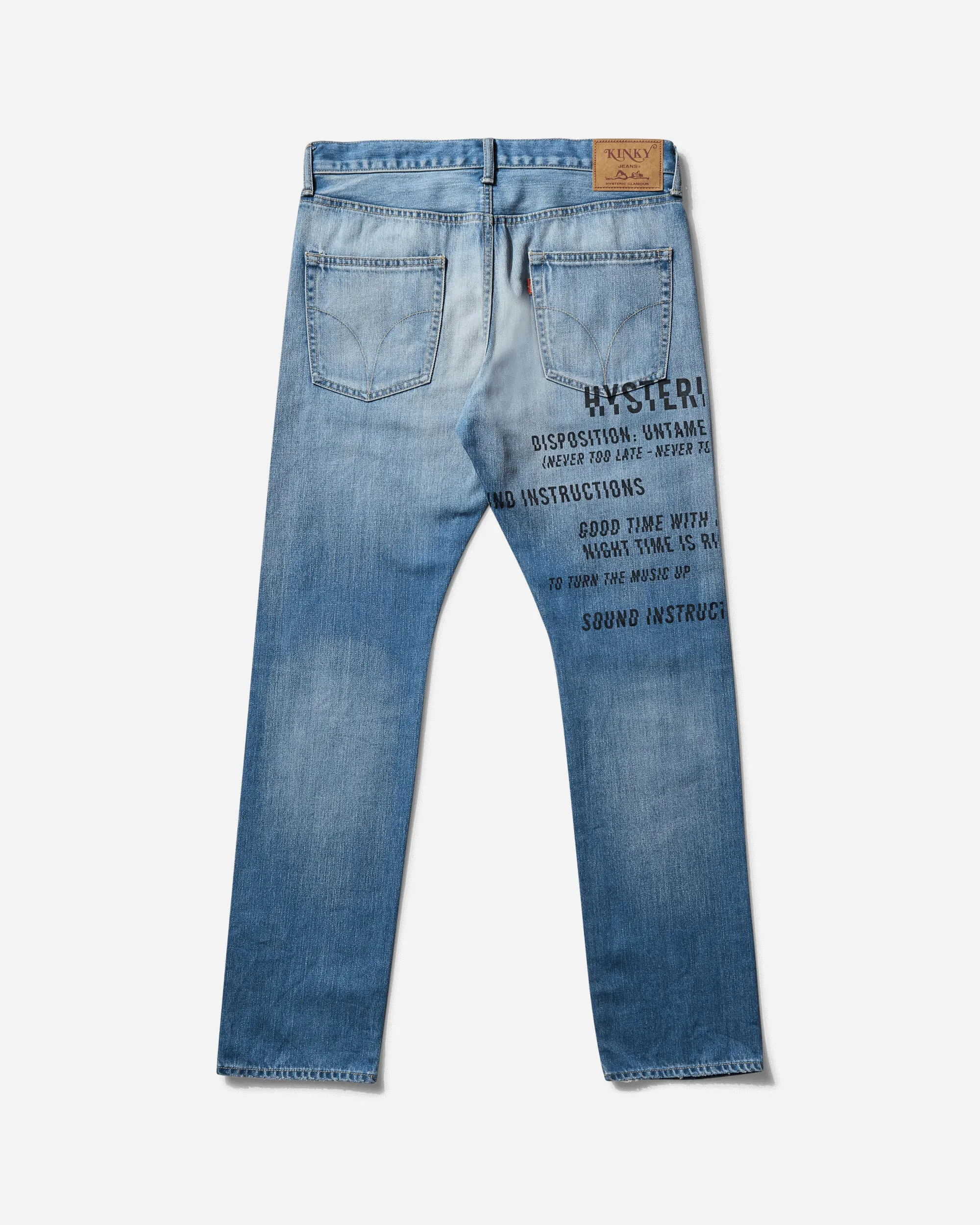 Faux Leather Substitute Hemmed Hem Style Men'S Slash Type Logo Jeans Indigo