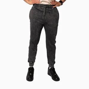 Men'S Sportswear Washed Black Sweat Pant Cushioned Footbed Pad Comfortable Elastic Matched