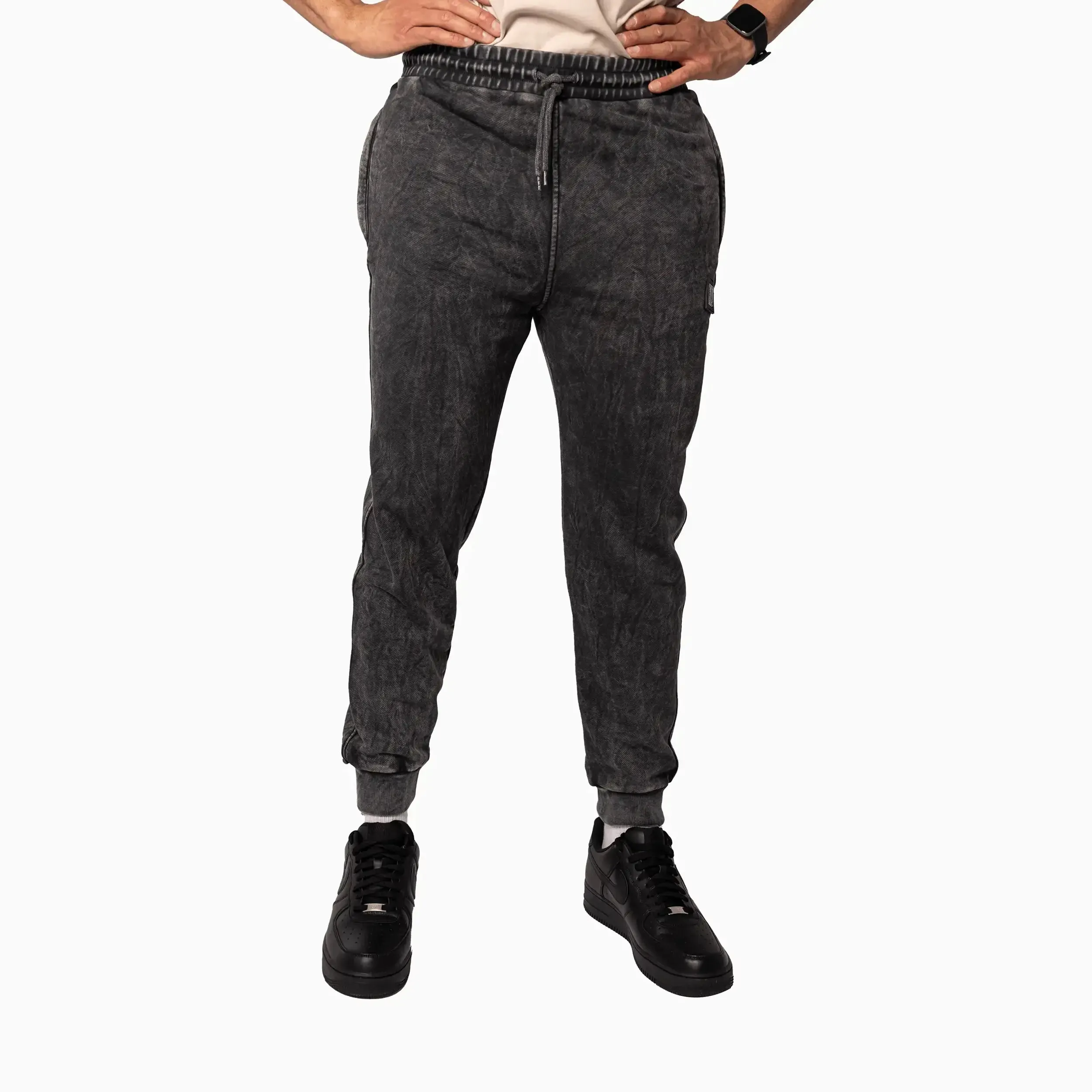 Men'S Sportswear Washed Black Sweat Pant Cushioned Footbed Pad Comfortable Elastic Matched