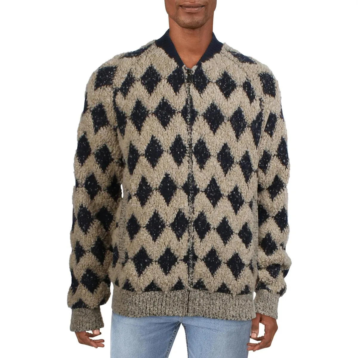 Pull en laine texturé à fermeture éclair pour homme