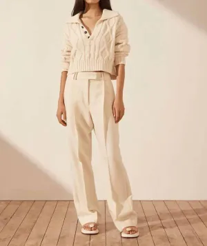 Pull Mercure à boutonnage et câbles en blanc