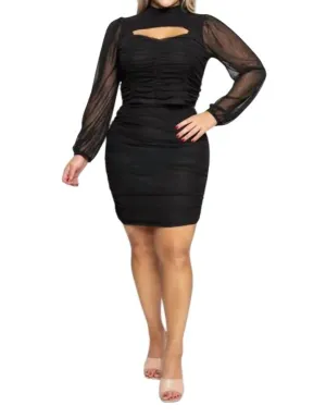 Ensemble Top et Jupe en Maille avec Découpes et Ruches - Plus en Noir