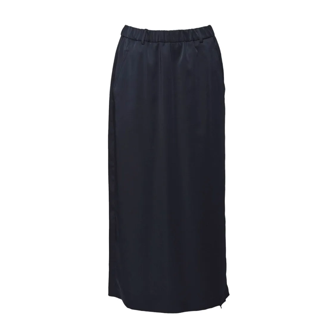 Jupe mi-longue en satin bleu