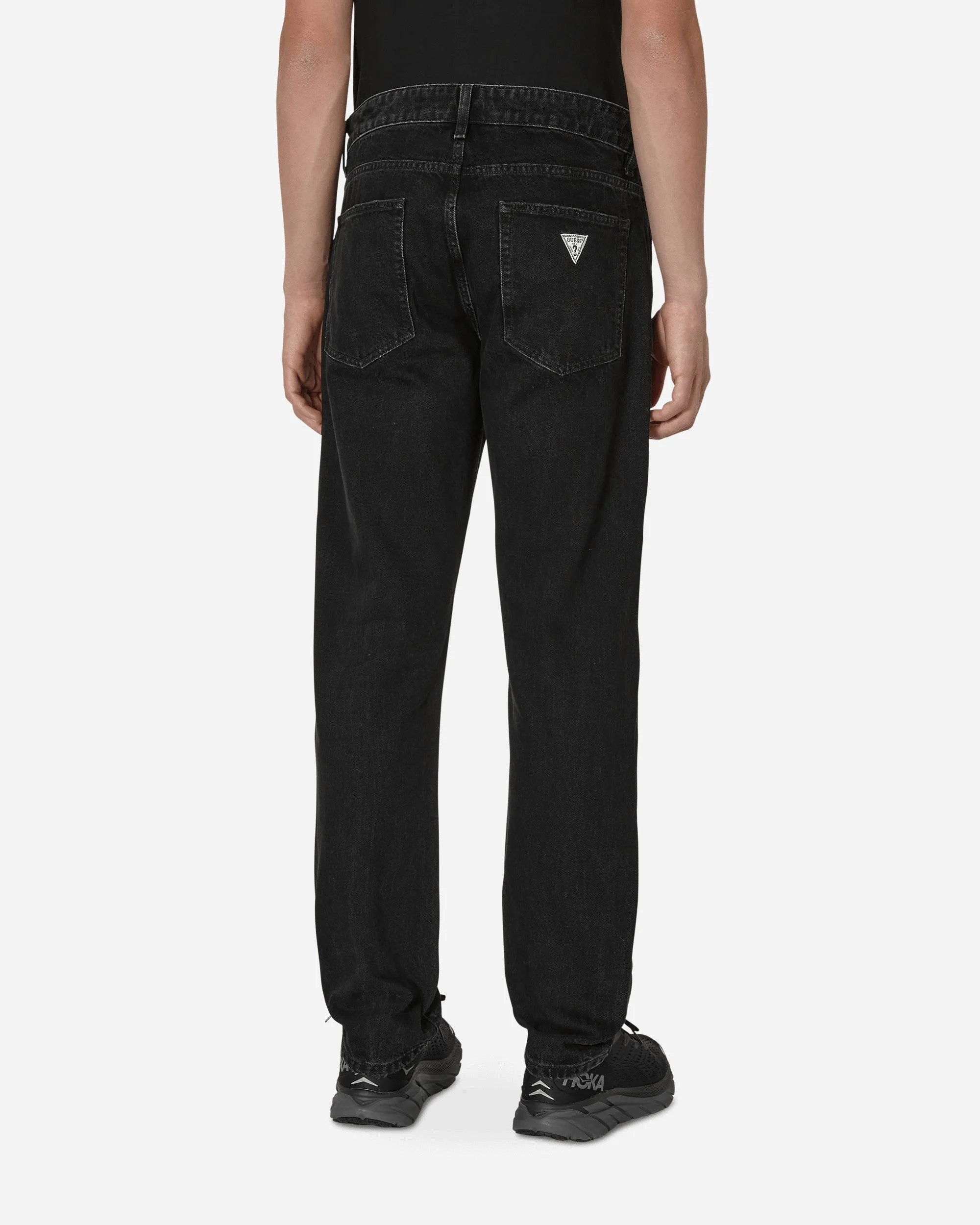 Stepped Design Straight Denim Pants Black