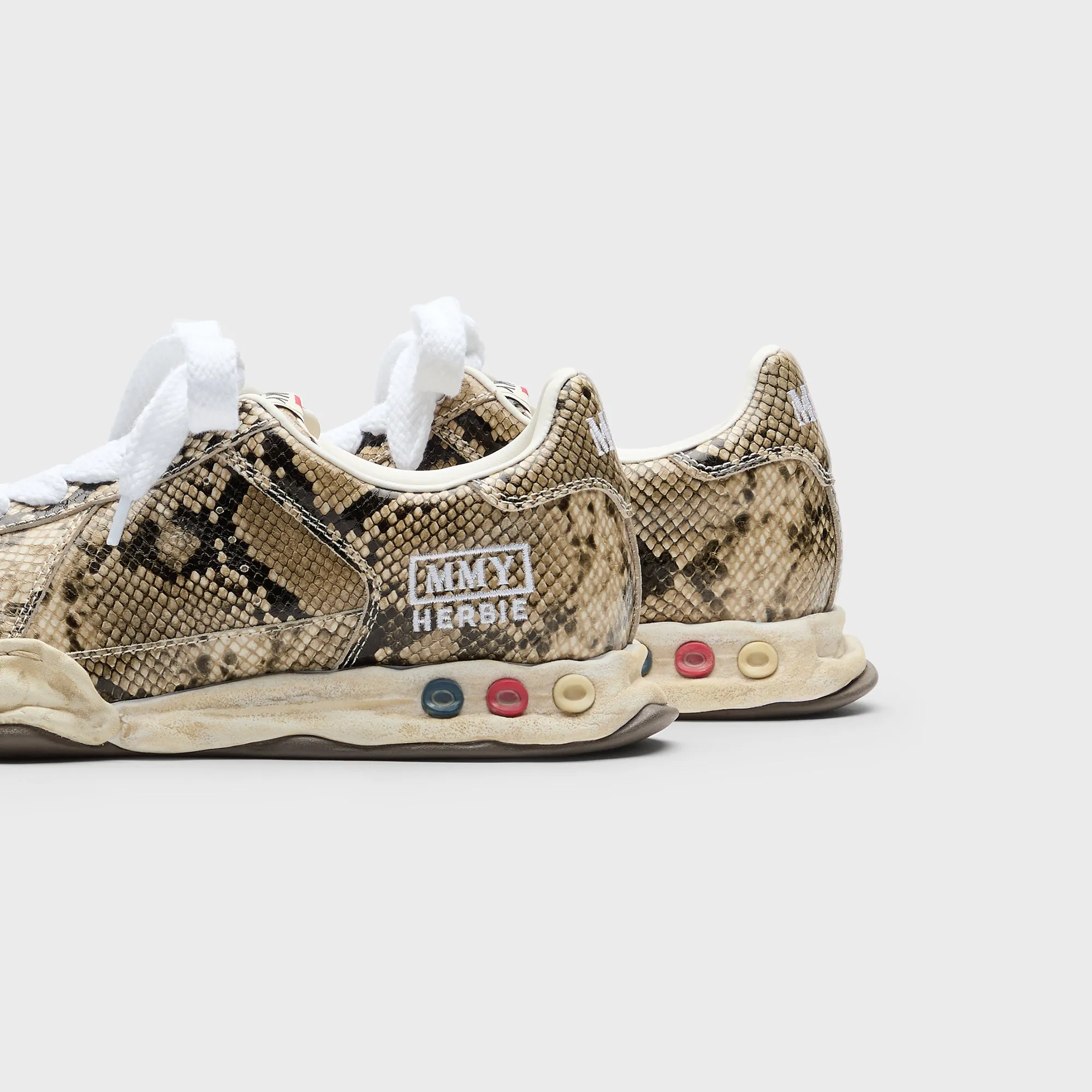Style Meets Power Mihara Yasuhiro Herbie Original Sole Printed Python Leather Low Top Sneaker - Natural