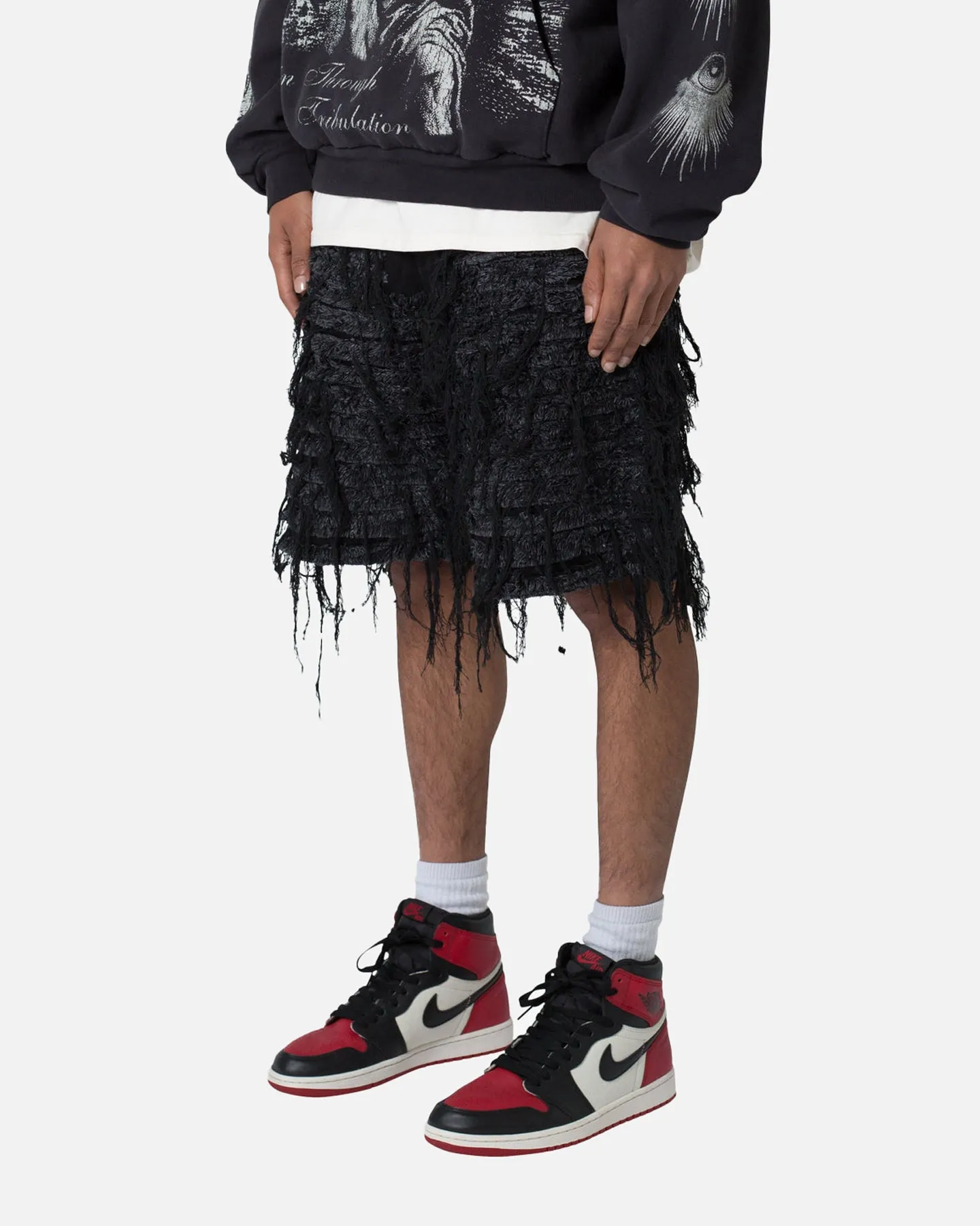 Short en denim effiloché MNML noir