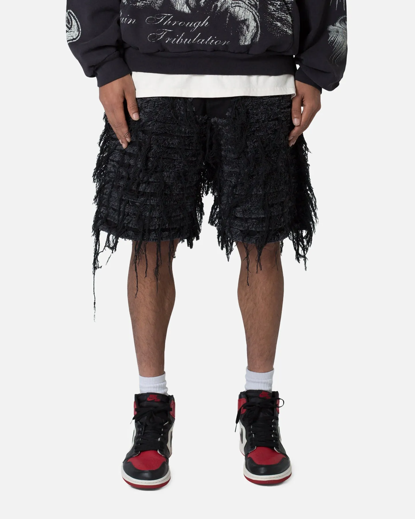 Short en denim effiloché MNML noir