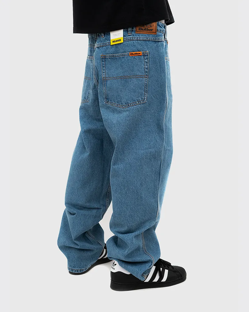 Anti-Chafing Lining Butter Goods Relaxed Denim Jeans - Washed Indigo