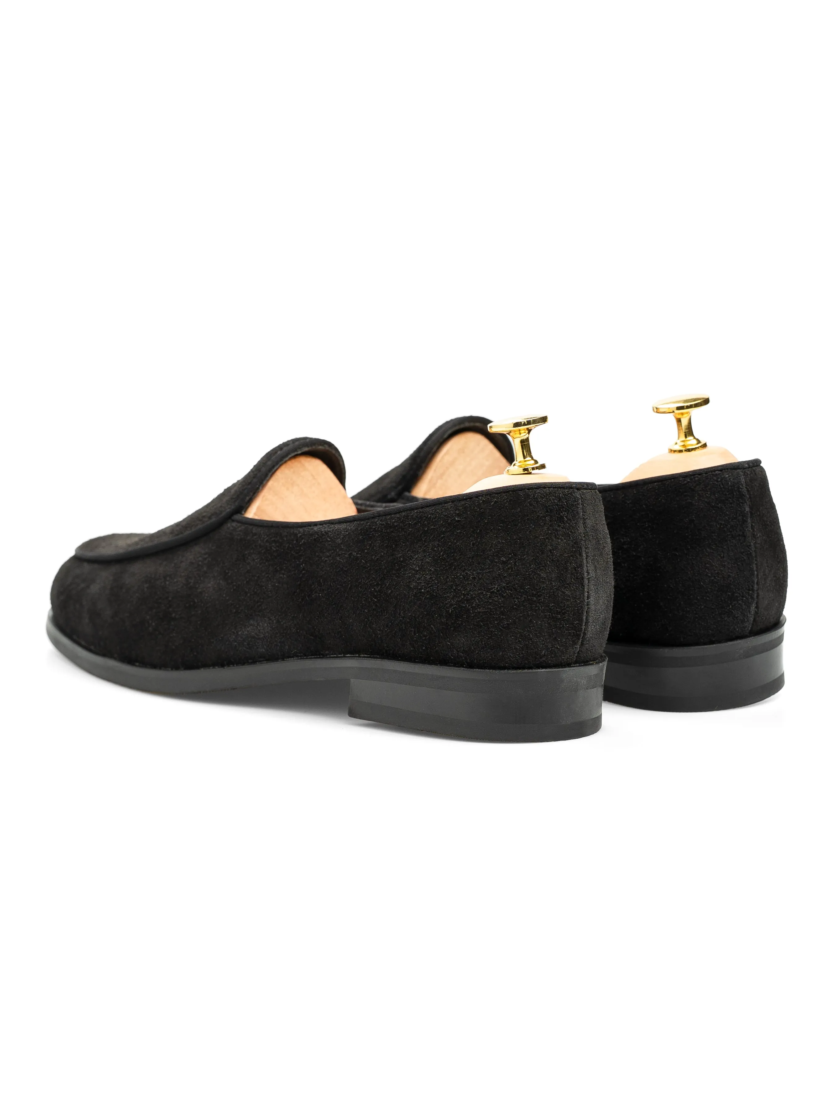 Ventilated Configuration Cohesive Belgian Loafer - Black Suede Leather
