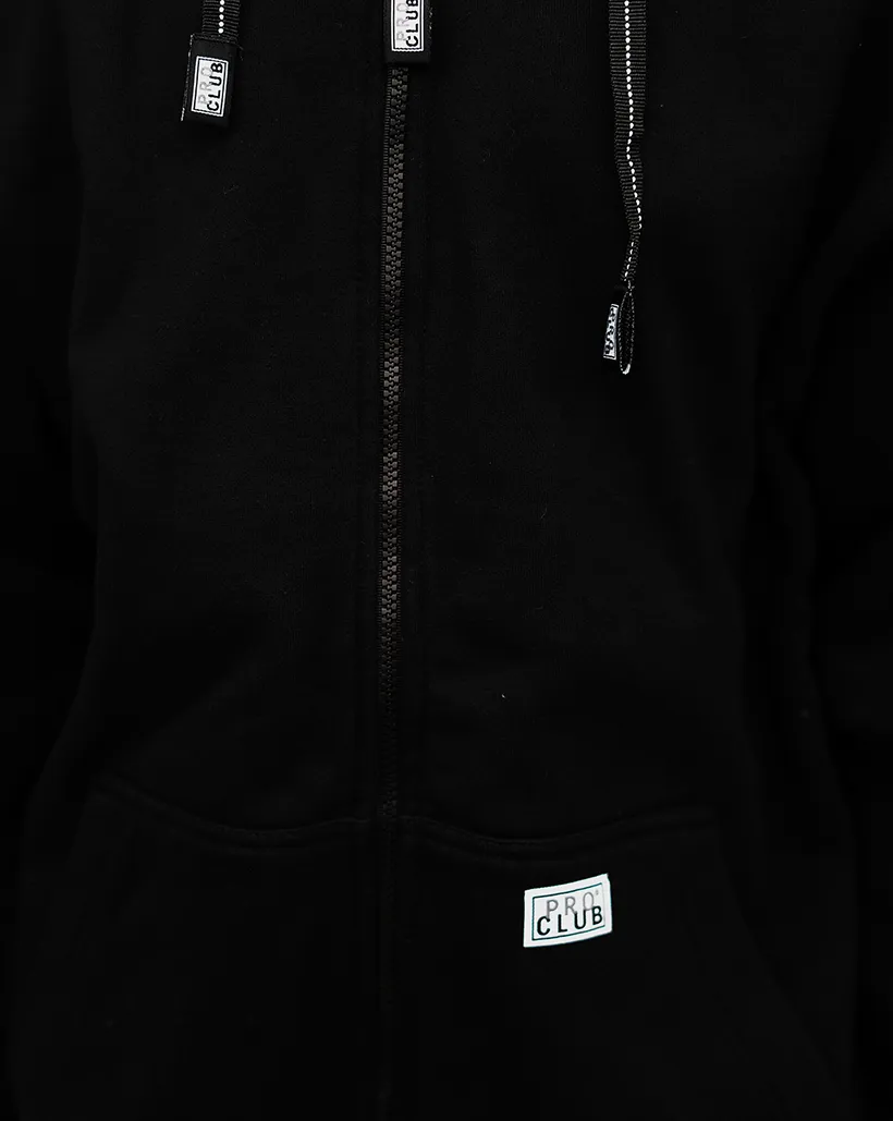 Double-Stitched-Design Pro Club Zip Up Hoodie - Black