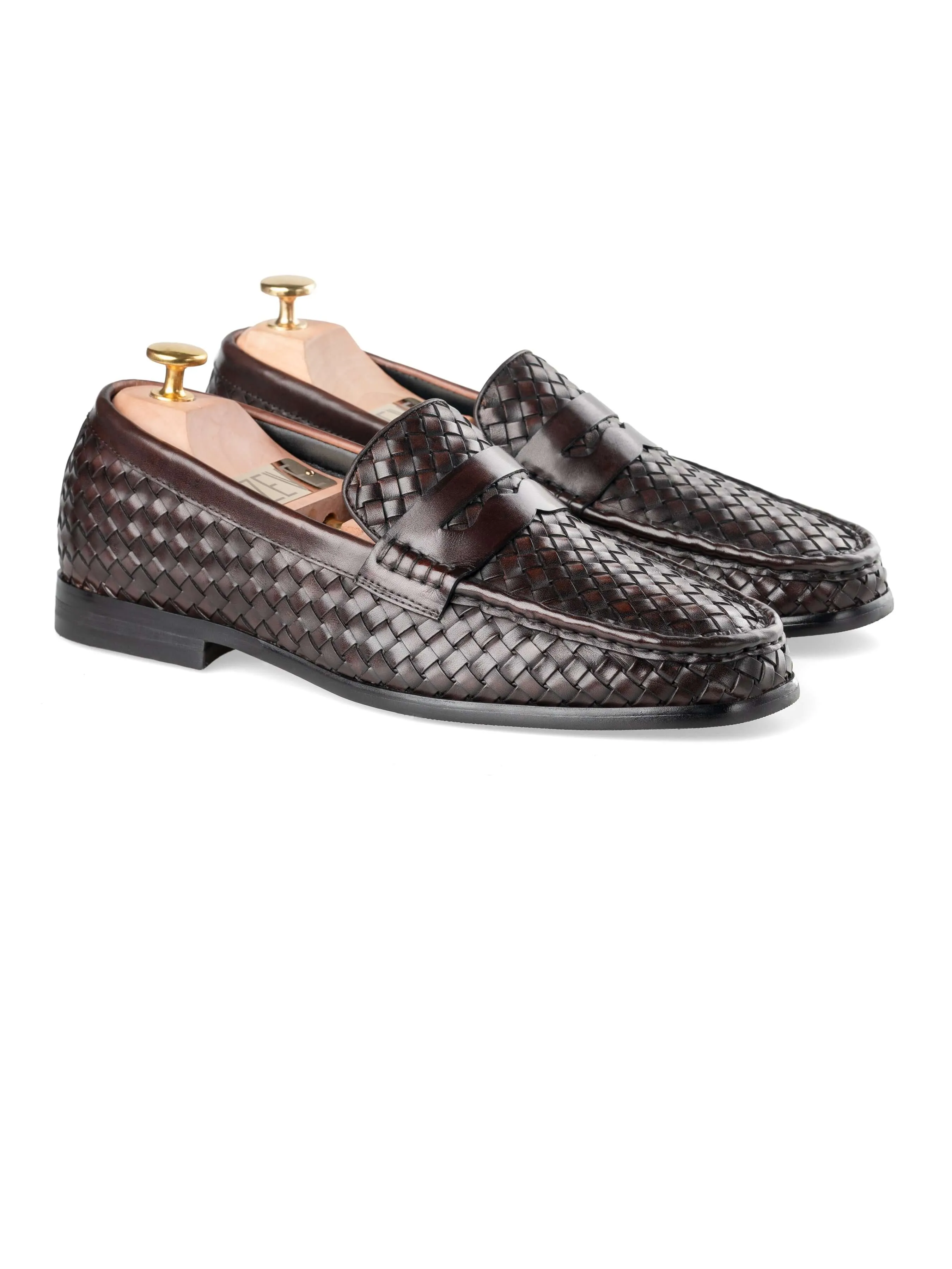 Marco Penny Loafer - Coffee Woven Leather Great Value