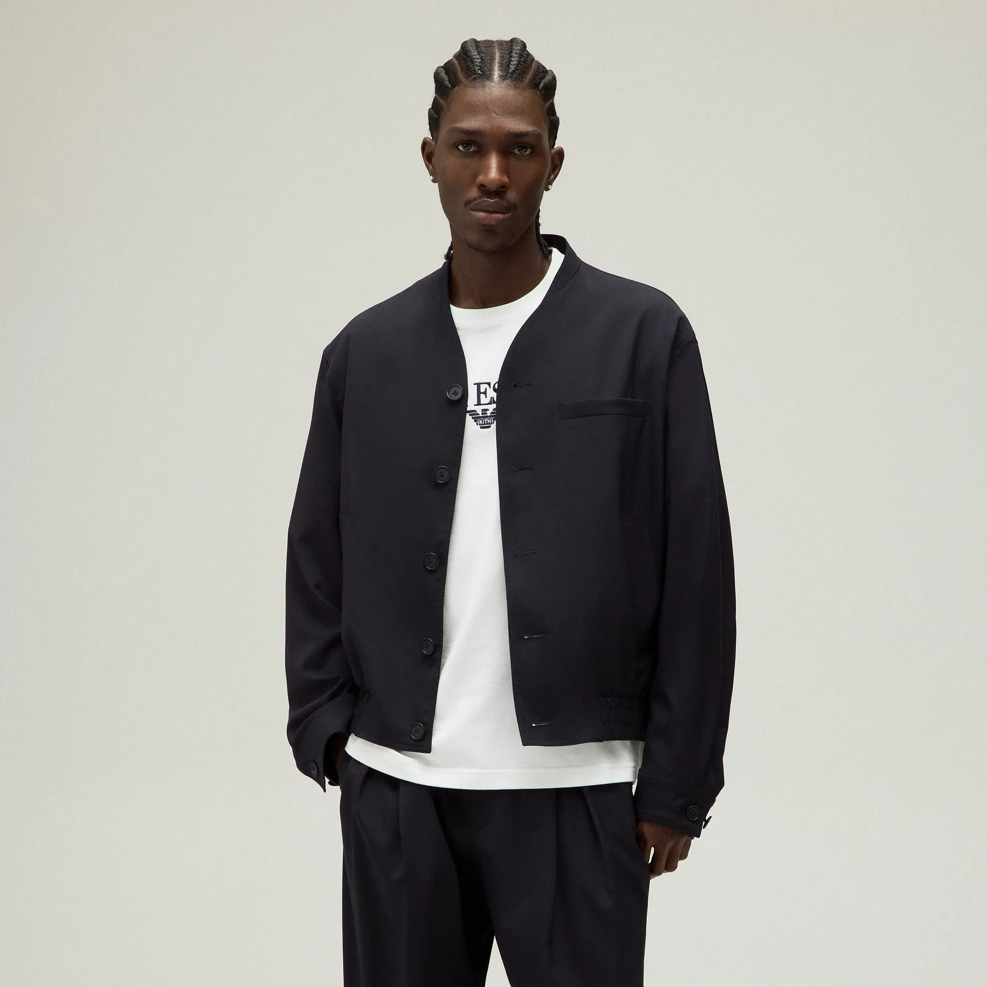 Giorgio Armani & Kith Collarless Bomber Jacket - Admiral Sequin Layer Contoured Shape
