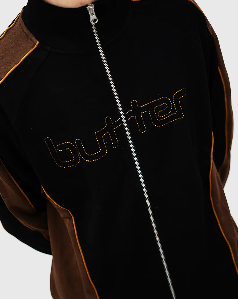 Butter Goods Outline Zip Thru Jacket - Black/Chocolate Machine Sewn Coordinatable