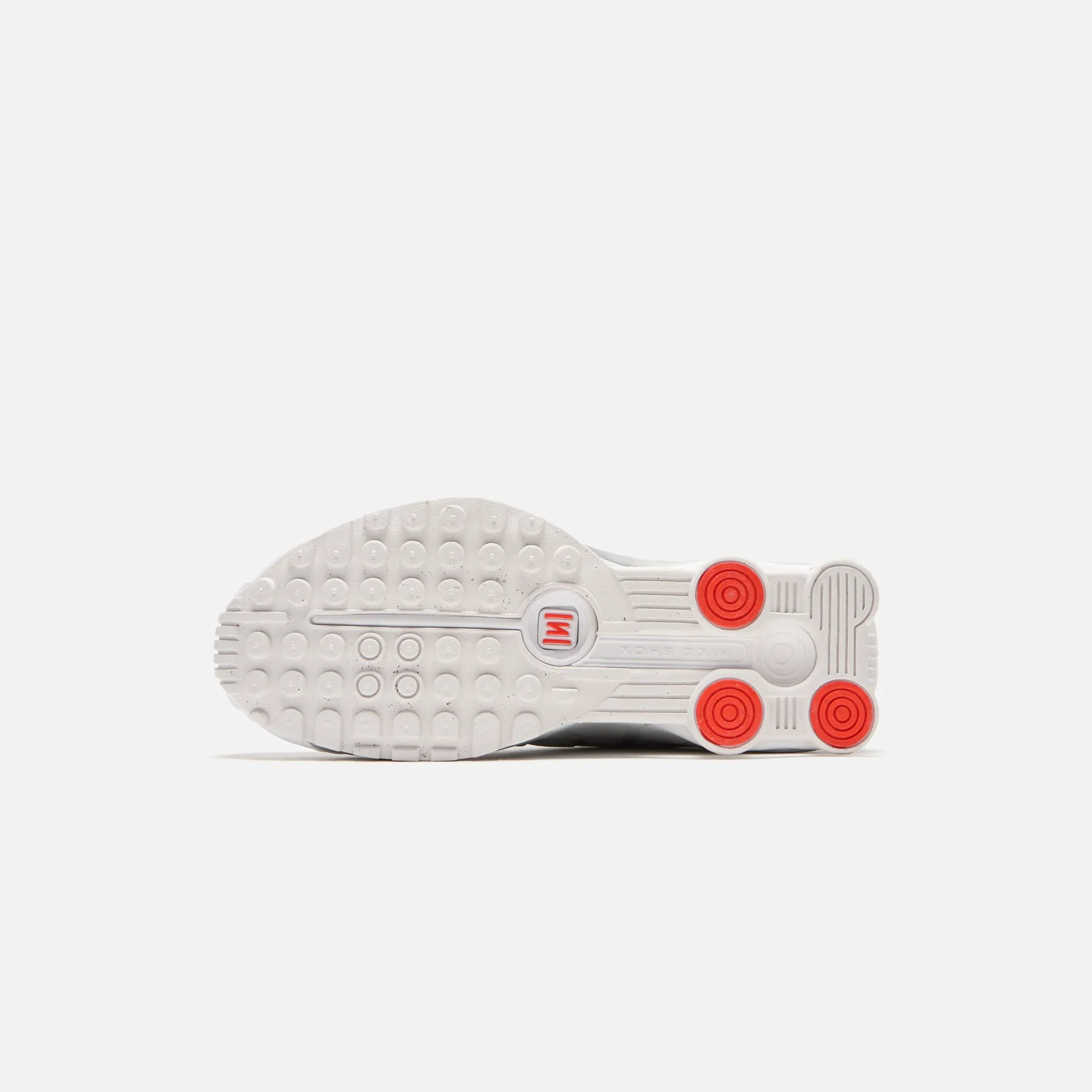 Textured Leather Comfortable Unfolding Nike Wmns Shox R4 - White / Metallic Silver / Max Orange / White