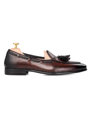 All Saints' Day Sale Special Offer Noel Belgian Loafer Tassel - Dark Brown (Hand Painted Patina)