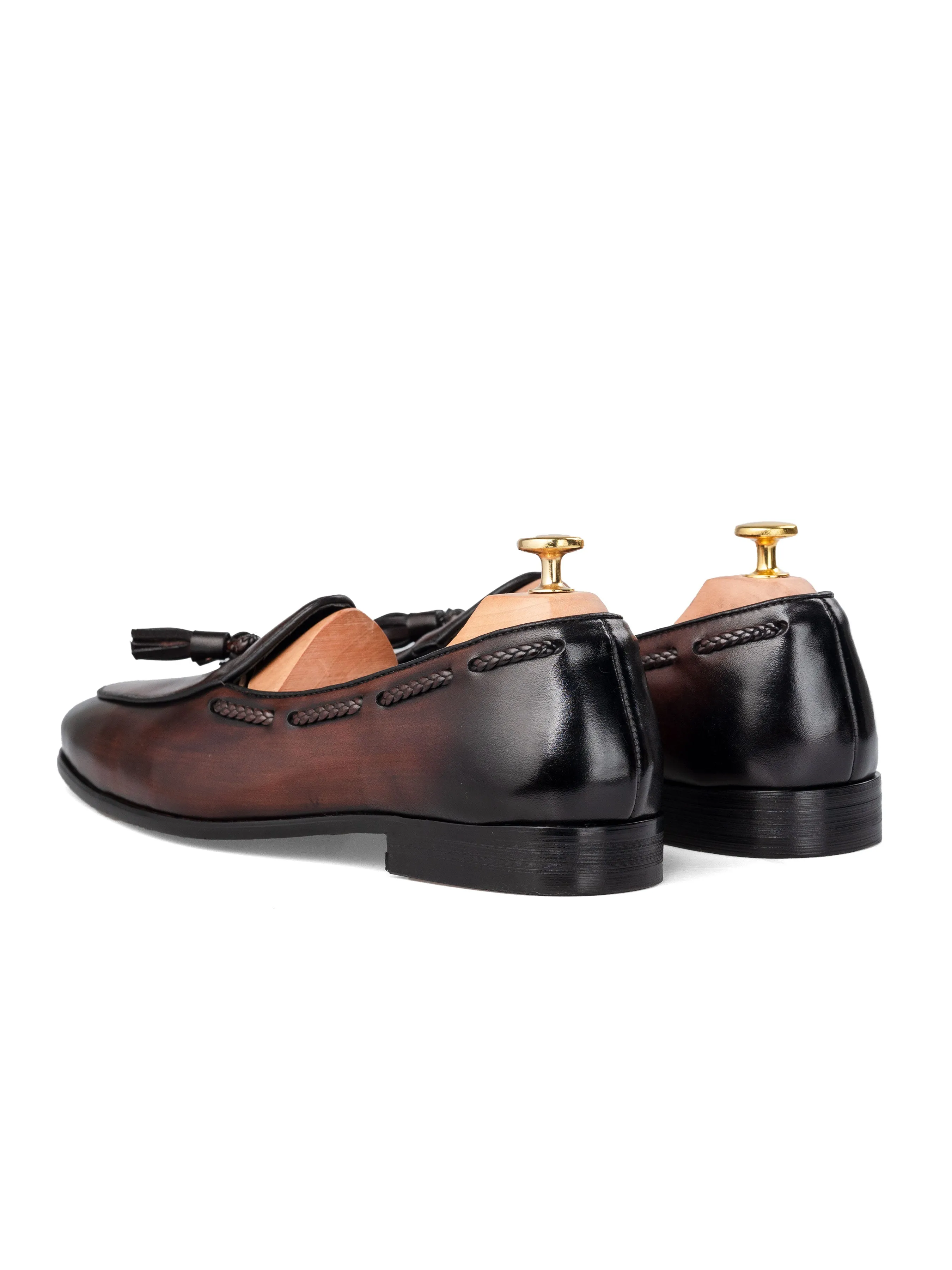 Foot-Endurance Comfort Advance Options Noel Belgian Loafer Tassel - Dark Brown (Hand Painted Patina)