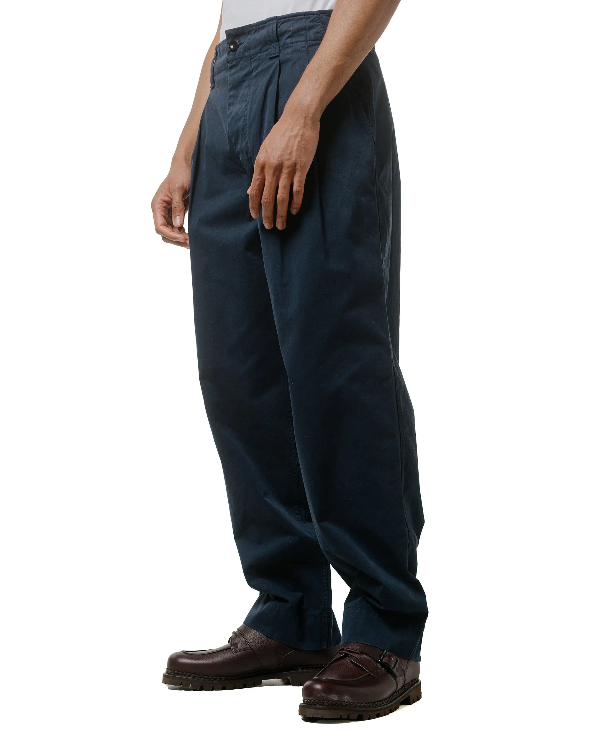 Mhl Stitch Pleat Trouser Tough Cotton Twill Dark Ink Breathable Knee Area Comfortable"