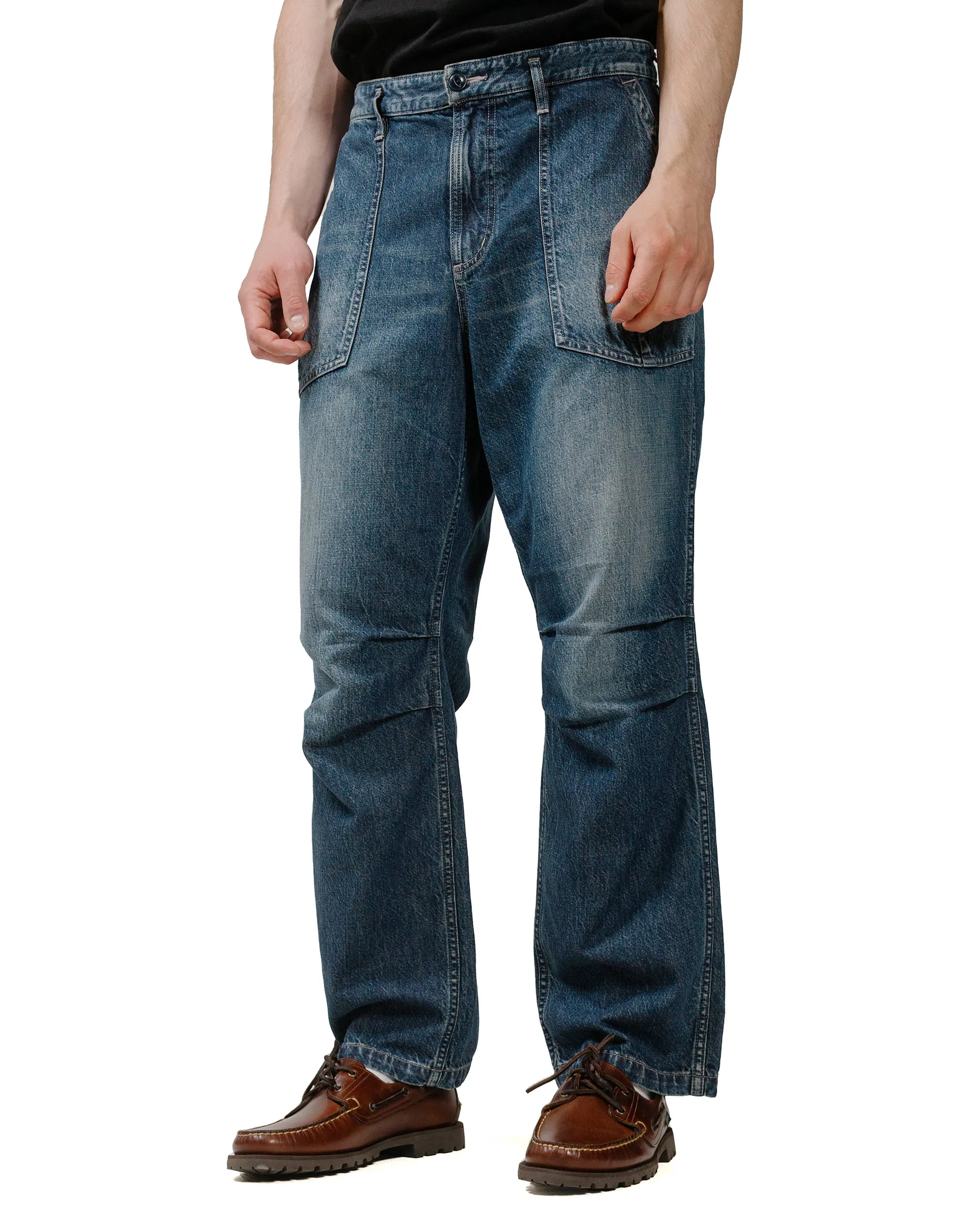 Comfortable Fit Around Ankles And Wrists Nonnative Rancher Trousers Cotton 10Oz Denim Vintage Wash Indigo
