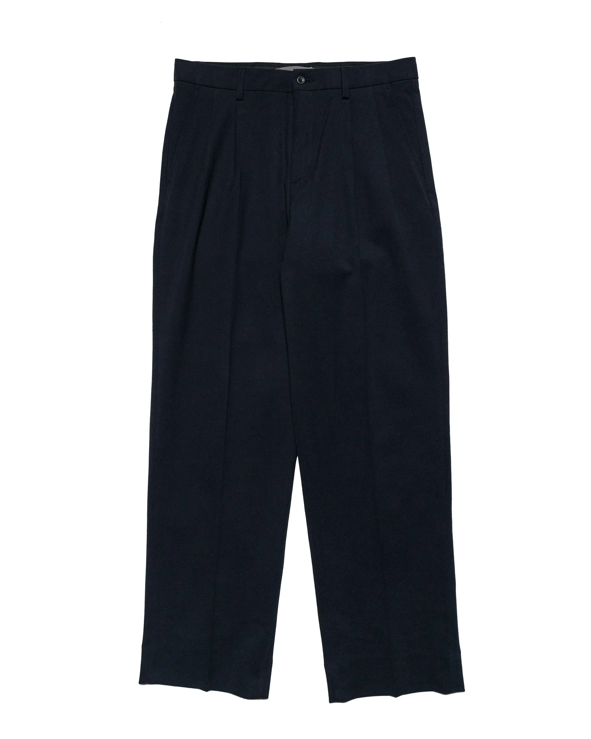 Norse Projects Benn Relaxed Cotton Wool Twill Pleated Trouser Dark Navy Buttoned Waistbands