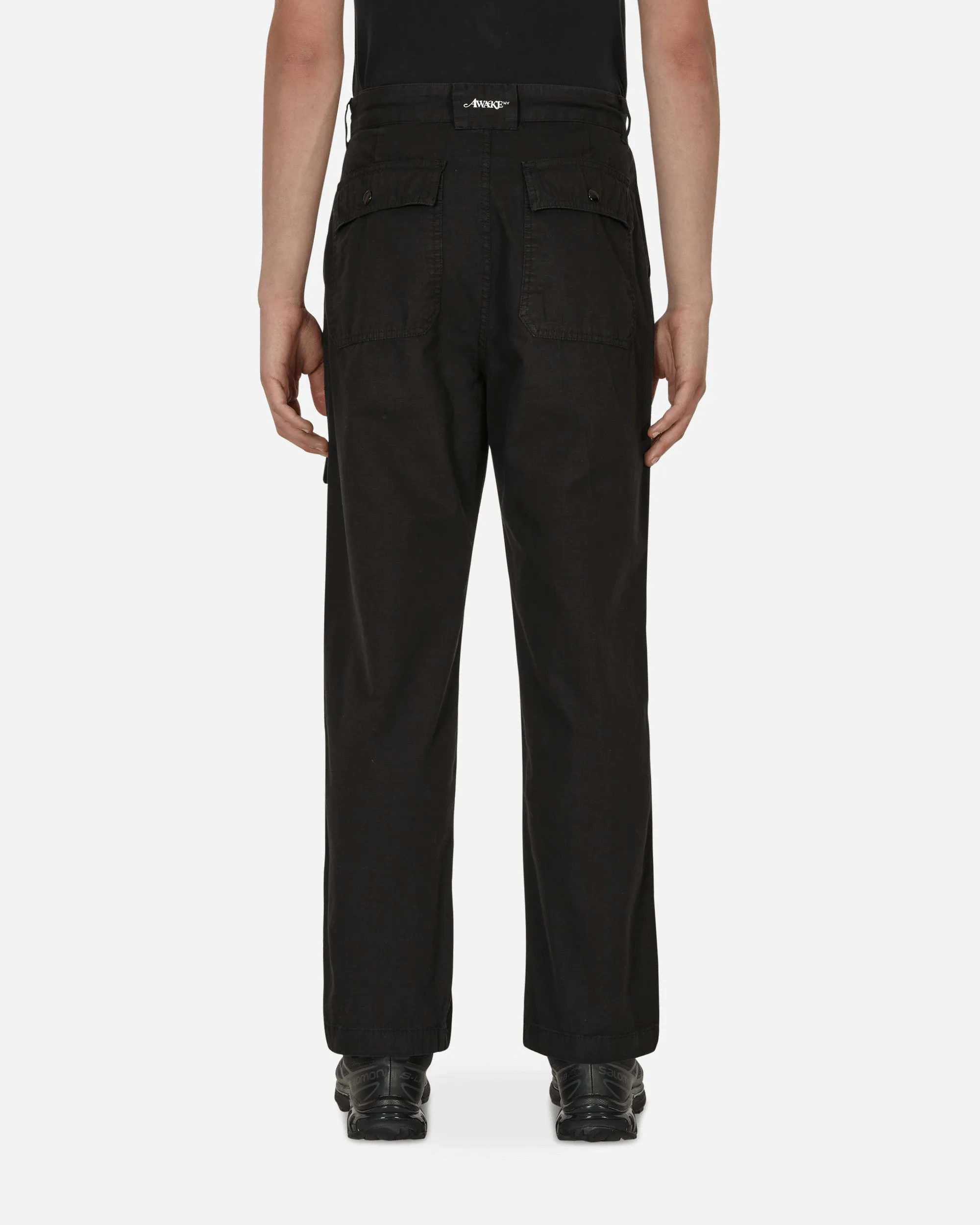 Embroidered Cargo Pants Black Fine Yarn Effect