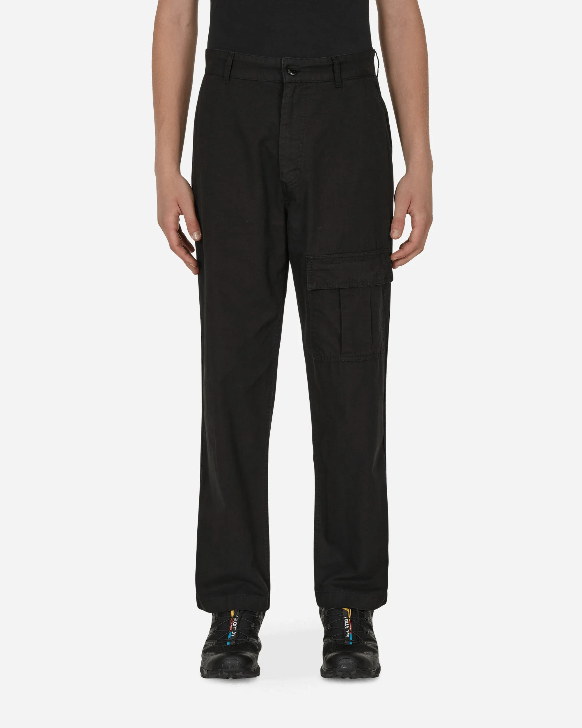 Soft Buttons Pool Shoes Embroidered Cargo Pants Black