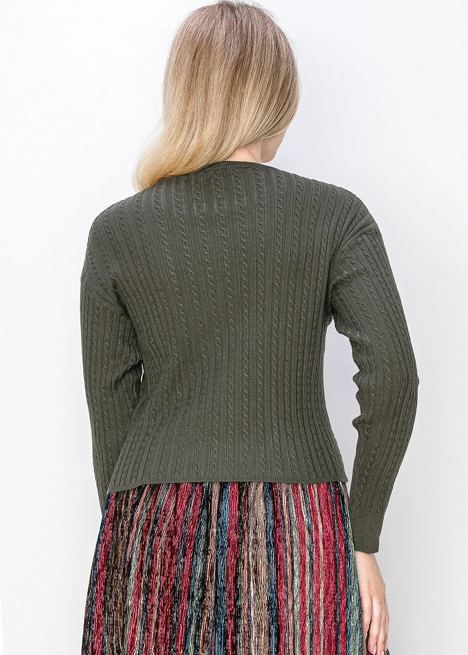 Pull en maille ajourée vert olive