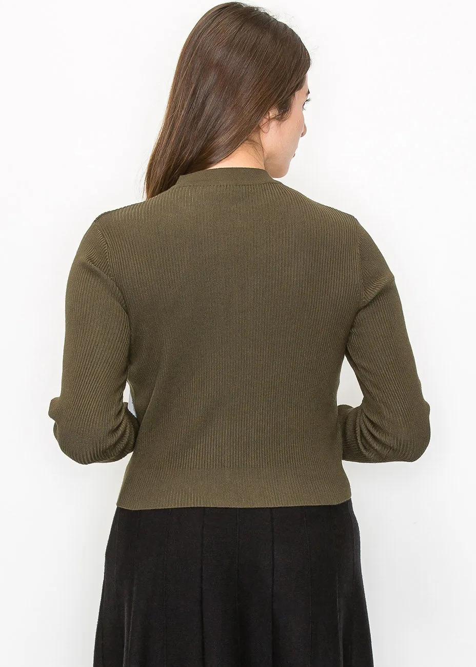 Cardigan en maille côtelée vert olive