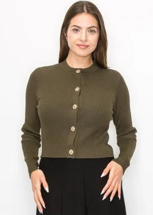 Cardigan en maille côtelée vert olive