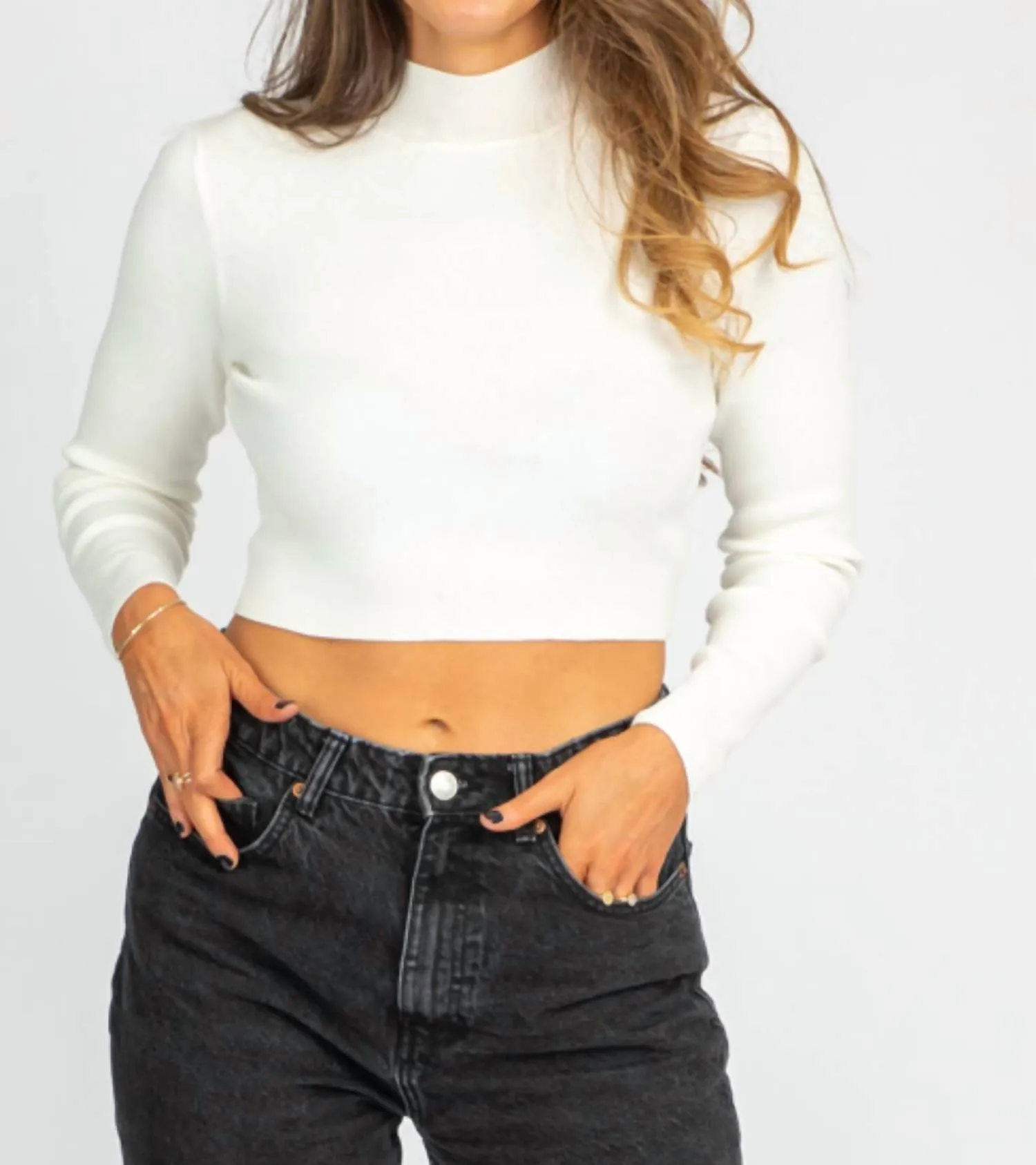Pull col montant ouvert en ivoire